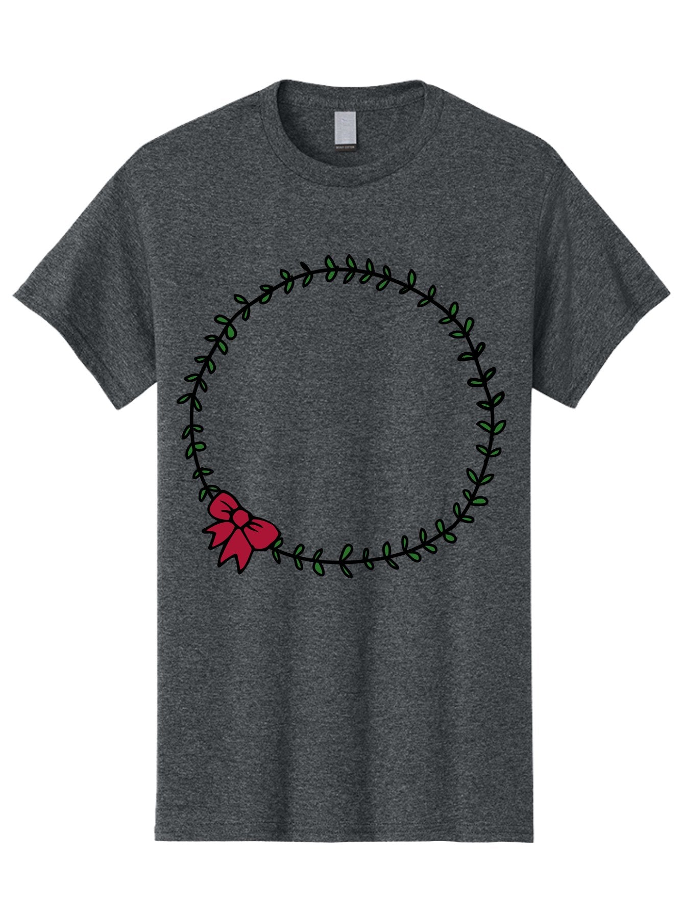 Wreath-With-Bow Men'S Graphic Tee, 100% Cotton, Comfortable Casual Summer Wear, Machine Washable, Floral Wreath, Circular Frame, Red Bow, Black Leaves, Decorative Border, Elegant Design, Minimalist Style, Festive Atmosphere Aab177 13