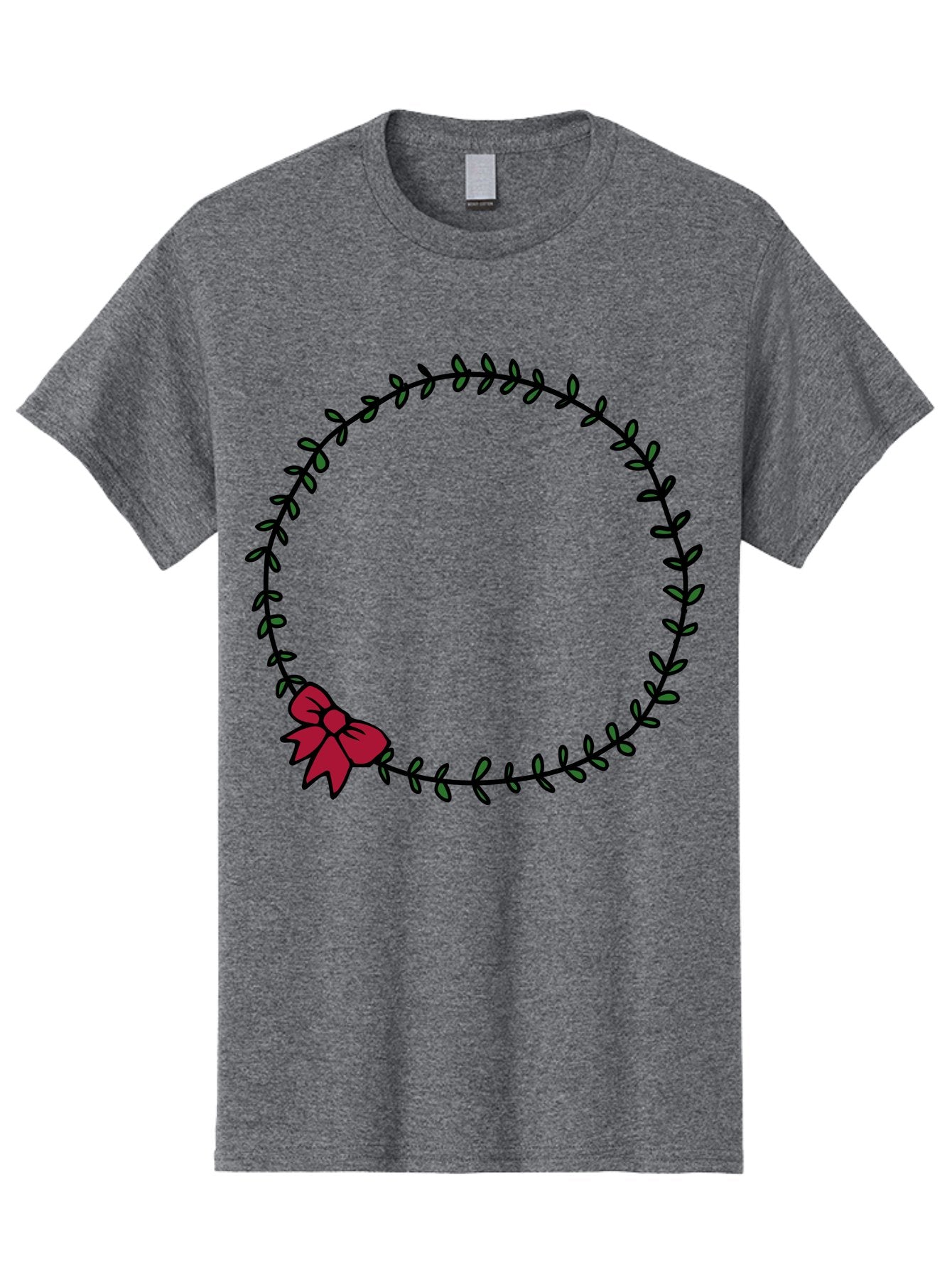 Wreath-With-Bow Men'S Graphic Tee, 100% Cotton, Comfortable Casual Summer Wear, Machine Washable, Floral Wreath, Circular Frame, Red Bow, Black Leaves, Decorative Border, Elegant Design, Minimalist Style, Festive Atmosphere Aab177 5