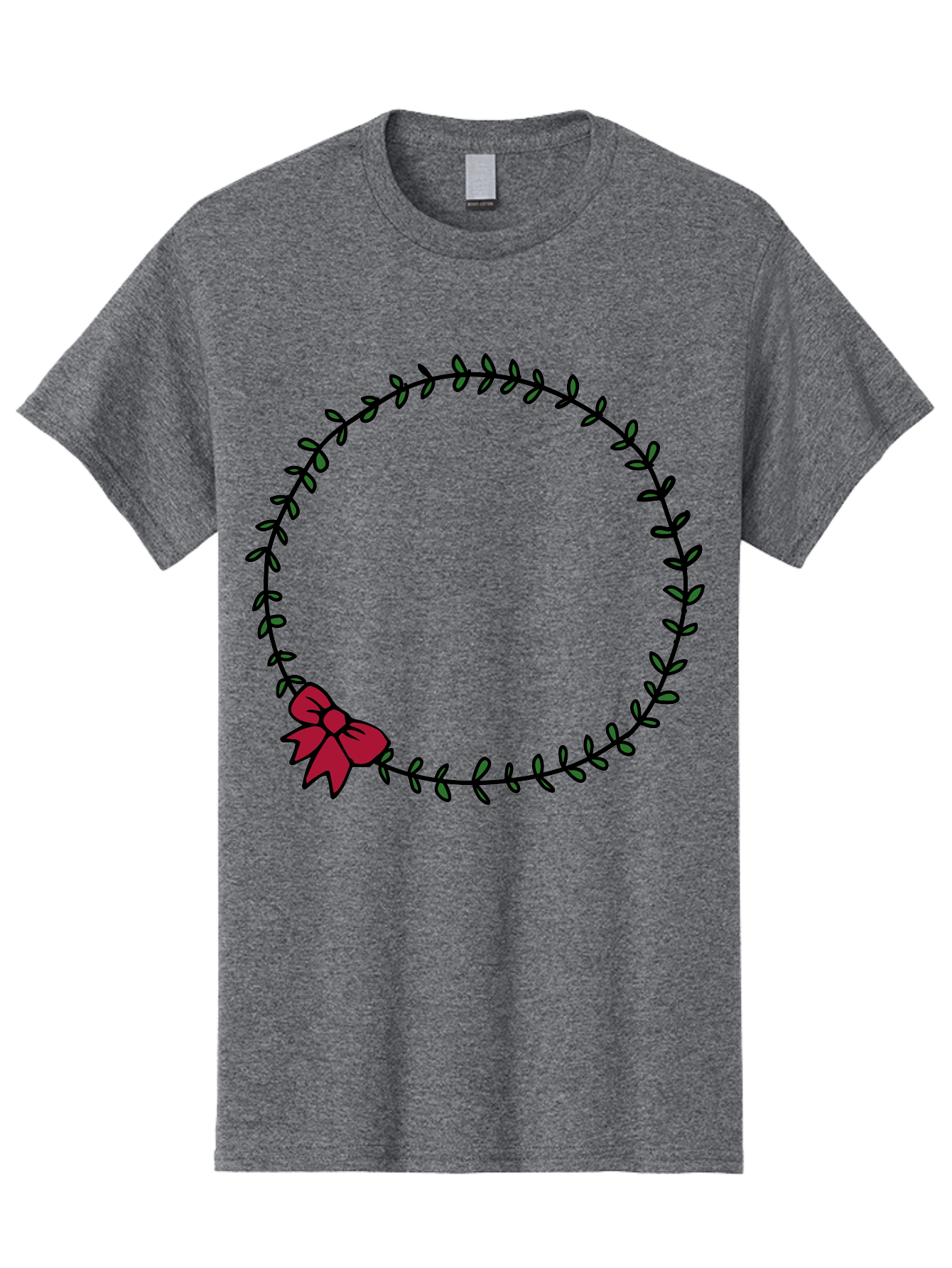 Wreath-With-Bow Men'S Graphic Tee, 100% Cotton, Comfortable Casual Summer Wear, Machine Washable, Floral Wreath, Circular Frame, Red Bow, Black Leaves, Decorative Border, Elegant Design, Minimalist Style, Festive Atmosphere Aab177 15