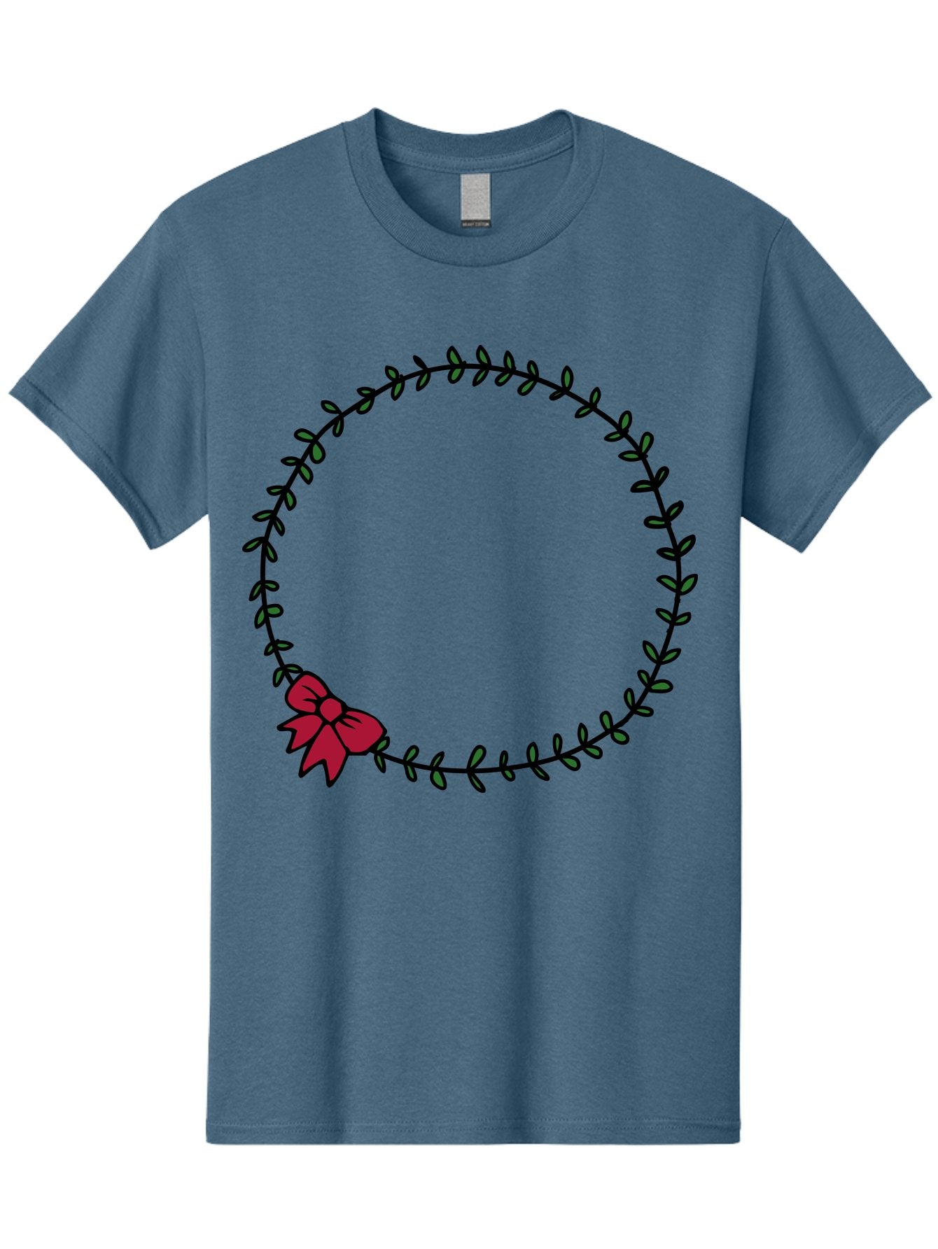 Wreath-With-Bow Men'S Graphic Tee, 100% Cotton, Comfortable Casual Summer Wear, Machine Washable, Floral Wreath, Circular Frame, Red Bow, Black Leaves, Decorative Border, Elegant Design, Minimalist Style, Festive Atmosphere Aab177 3