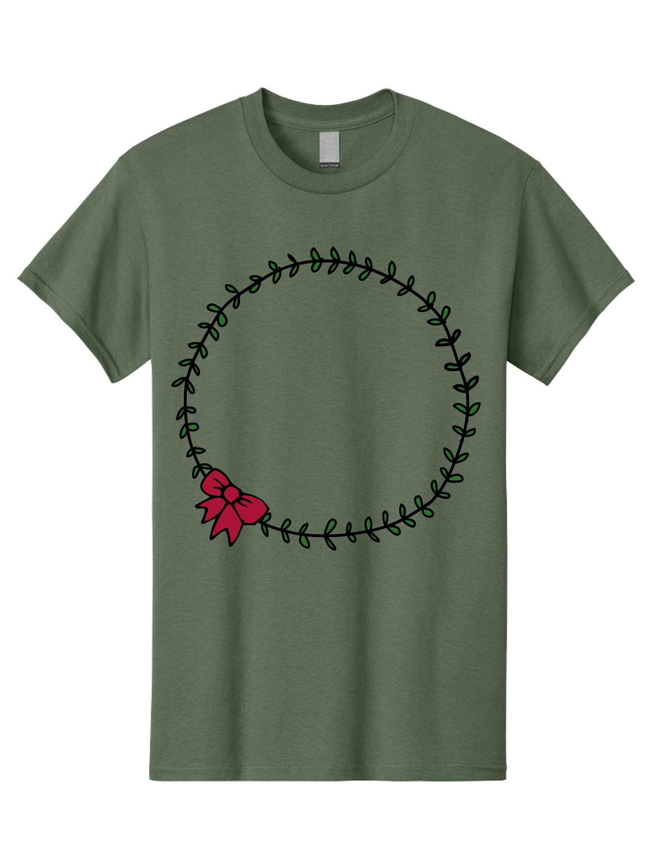 Wreath-With-Bow Men'S Graphic Tee, 100% Cotton, Comfortable Casual Summer Wear, Machine Washable, Floral Wreath, Circular Frame, Red Bow, Black Leaves, Decorative Border, Elegant Design, Minimalist Style, Festive Atmosphere Aab177 25