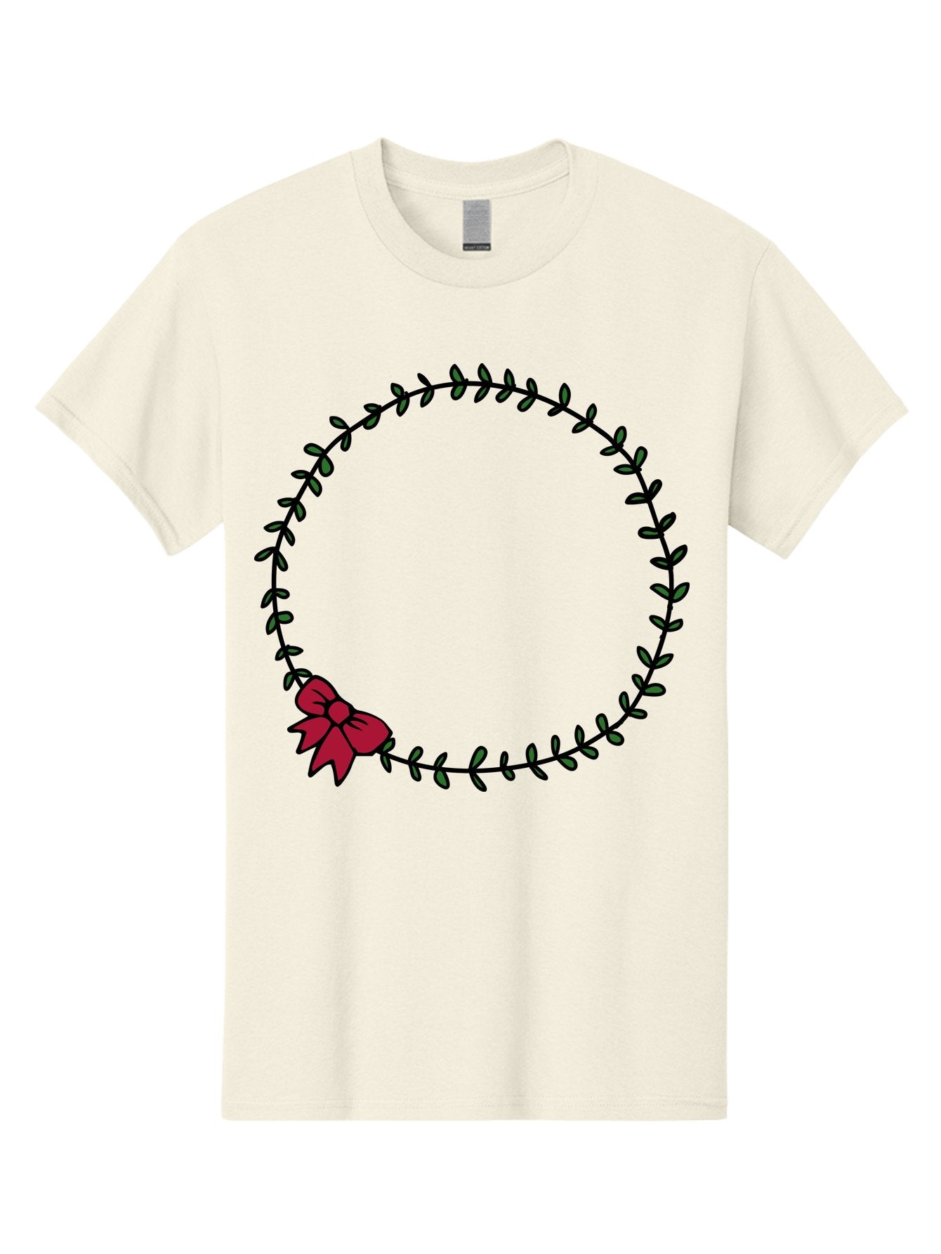Wreath-With-Bow Men'S Graphic Tee, 100% Cotton, Comfortable Casual Summer Wear, Machine Washable, Floral Wreath, Circular Frame, Red Bow, Black Leaves, Decorative Border, Elegant Design, Minimalist Style, Festive Atmosphere Aab177