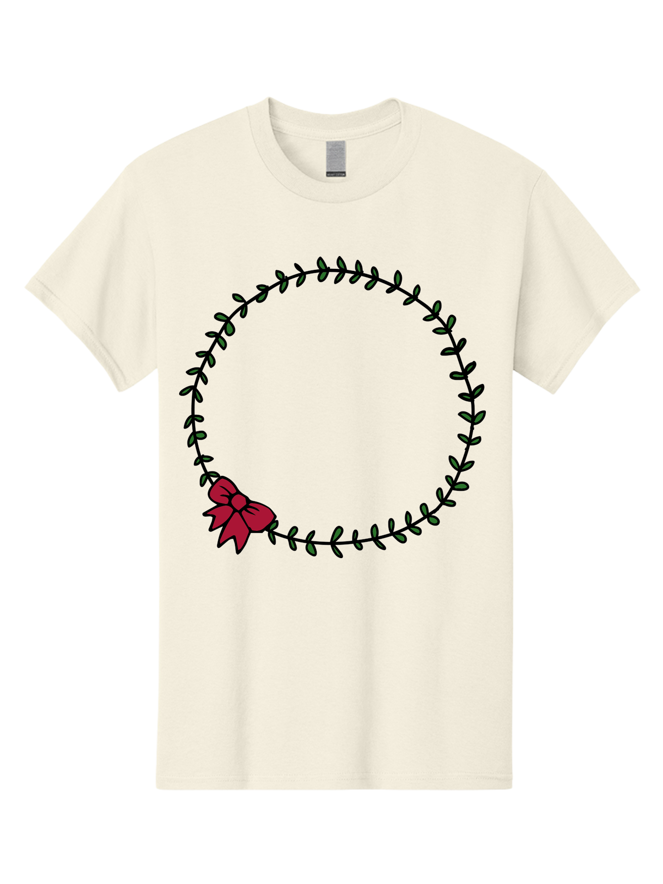Wreath-With-Bow Men'S Graphic Tee, 100% Cotton, Comfortable Casual Summer Wear, Machine Washable, Floral Wreath, Circular Frame, Red Bow, Black Leaves, Decorative Border, Elegant Design, Minimalist Style, Festive Atmosphere Aab177 21