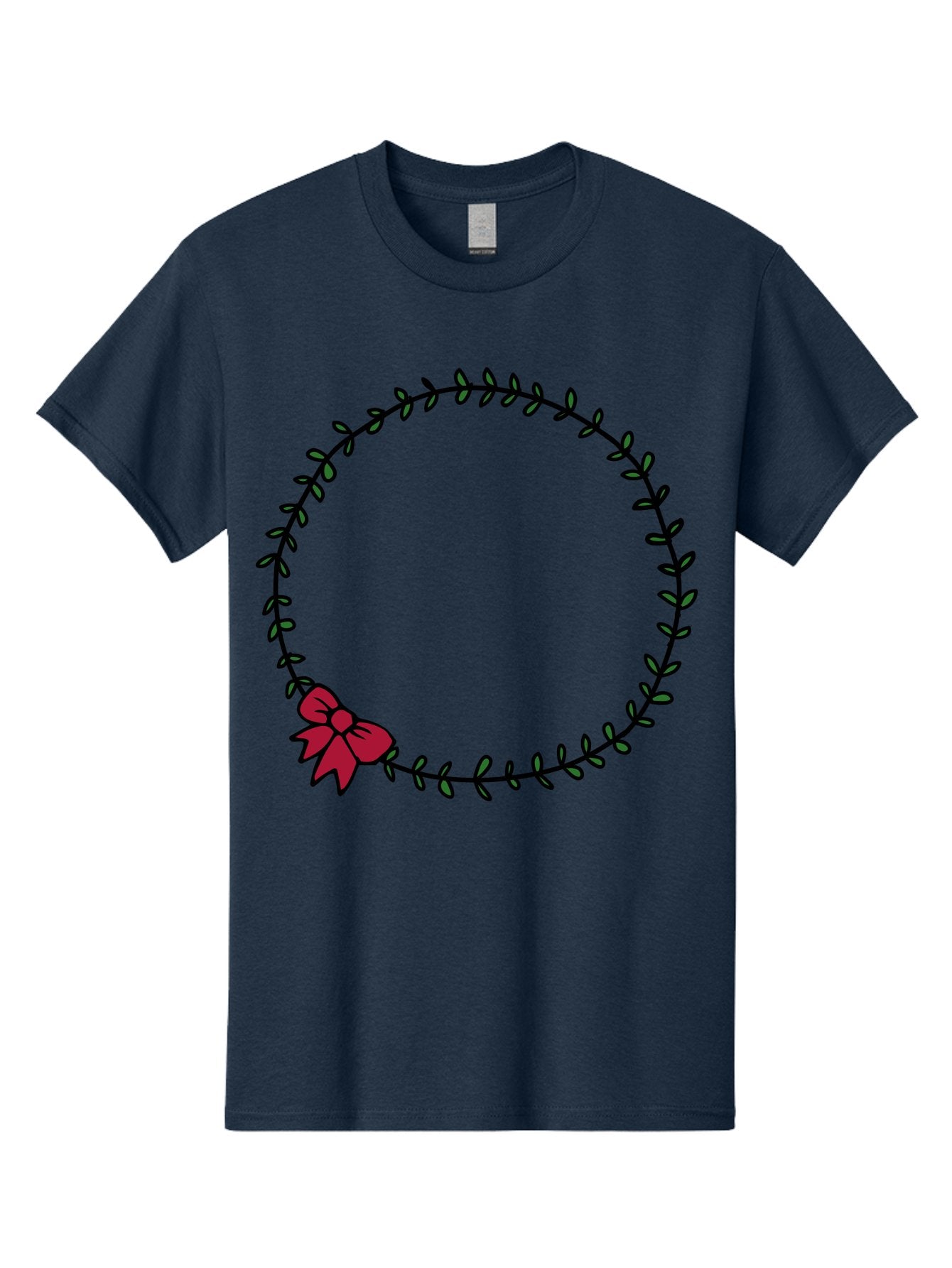 Wreath-With-Bow Men'S Graphic Tee, 100% Cotton, Comfortable Casual Summer Wear, Machine Washable, Floral Wreath, Circular Frame, Red Bow, Black Leaves, Decorative Border, Elegant Design, Minimalist Style, Festive Atmosphere Aab177 14