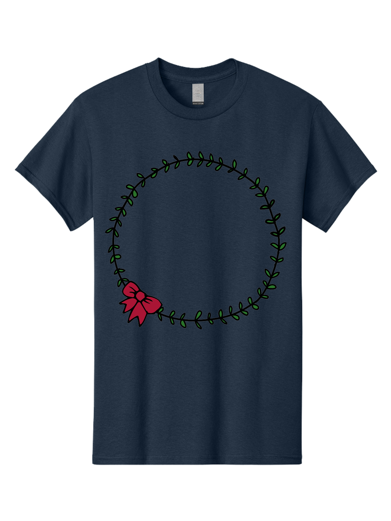 Wreath-With-Bow Men'S Graphic Tee, 100% Cotton, Comfortable Casual Summer Wear, Machine Washable, Floral Wreath, Circular Frame, Red Bow, Black Leaves, Decorative Border, Elegant Design, Minimalist Style, Festive Atmosphere Aab177 3