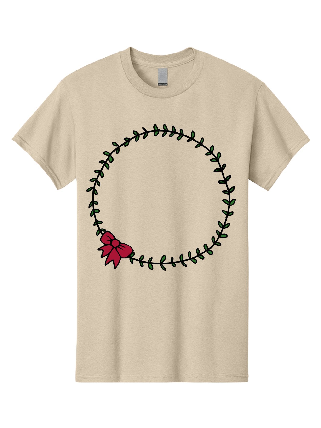 Wreath-With-Bow Men'S Graphic Tee, 100% Cotton, Comfortable Casual Summer Wear, Machine Washable, Floral Wreath, Circular Frame, Red Bow, Black Leaves, Decorative Border, Elegant Design, Minimalist Style, Festive Atmosphere Aab177 6