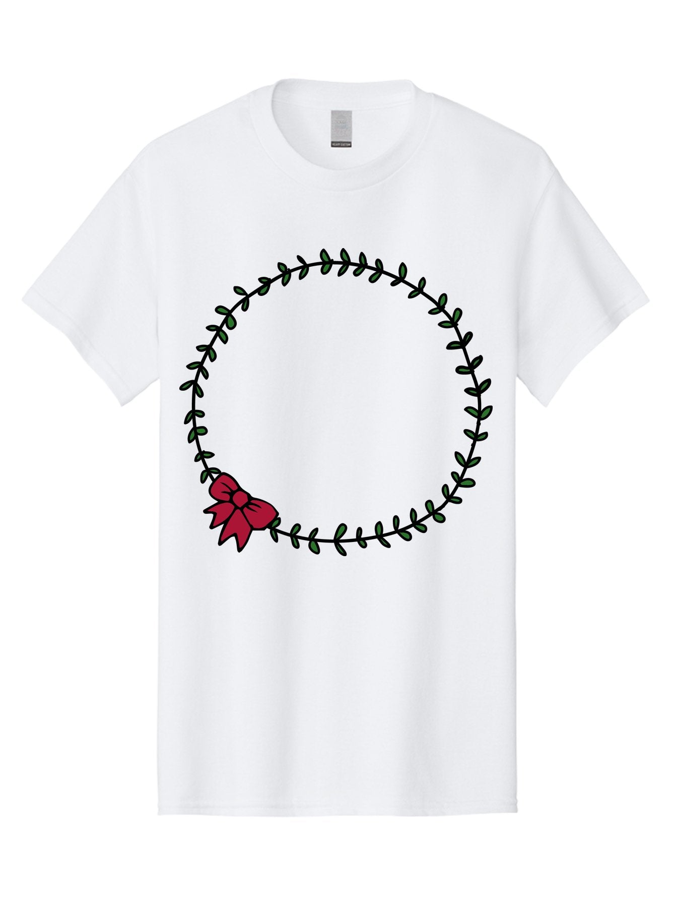 Wreath-With-Bow Men'S Graphic Tee, 100% Cotton, Comfortable Casual Summer Wear, Machine Washable, Floral Wreath, Circular Frame, Red Bow, Black Leaves, Decorative Border, Elegant Design, Minimalist Style, Festive Atmosphere Aab177 10