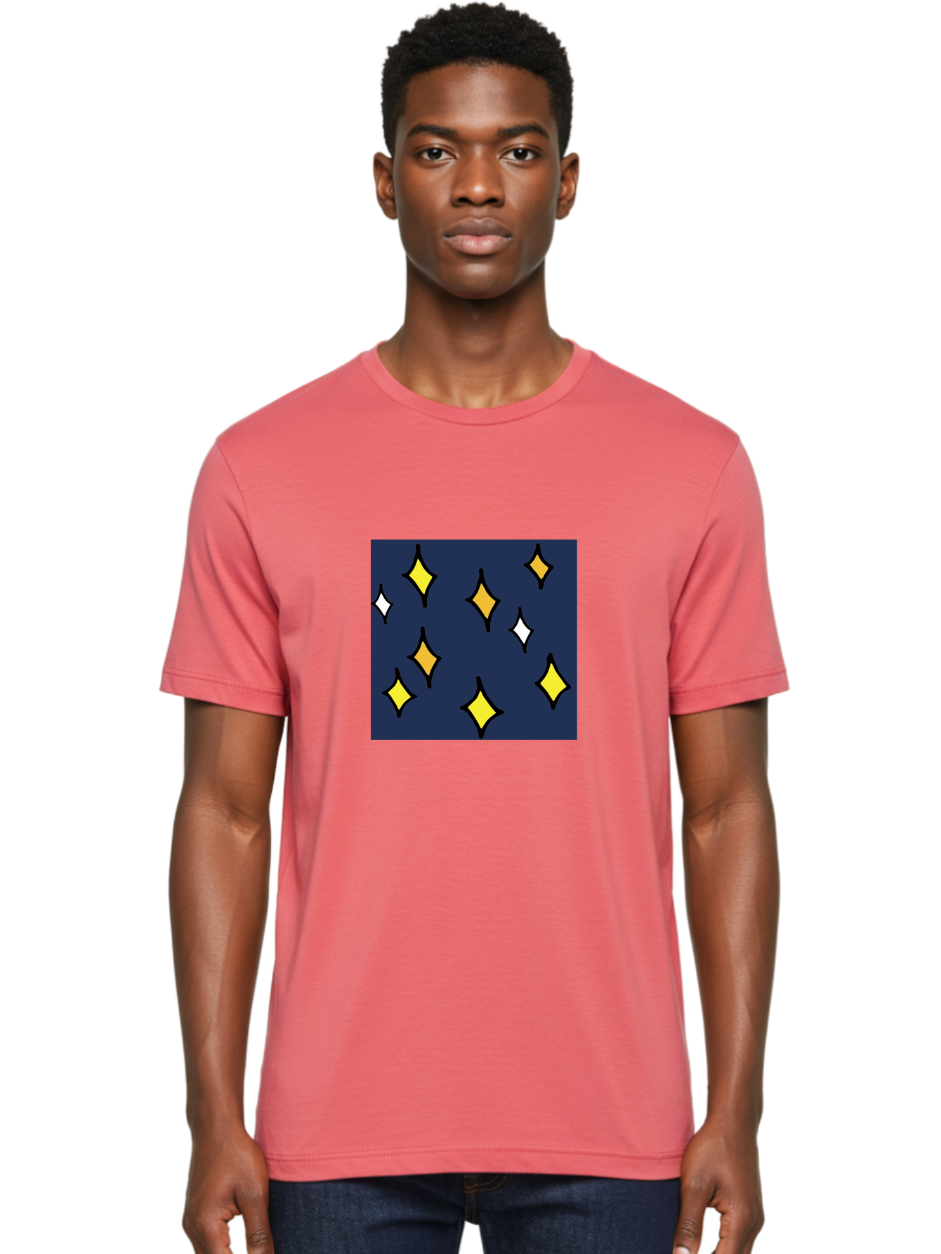 Yellow-Diamonds Men'S Graphic Tee, 100% Cotton, Comfortable Casual Summer Wear, Machine Washable, Diamond Shapes, Yellow And White Diamonds, Dark Blue Background, Abstract Design, Modern Art, Minimalist Style, Geometric Pattern, Aab180 6