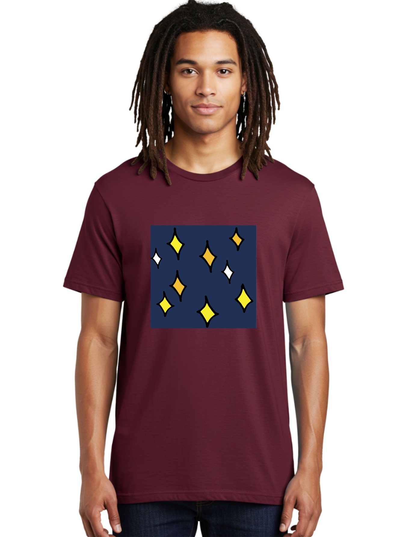 Yellow-Diamonds Men'S Graphic Tee, 100% Cotton, Comfortable Casual Summer Wear, Machine Washable, Diamond Shapes, Yellow And White Diamonds, Dark Blue Background, Abstract Design, Modern Art, Minimalist Style, Geometric Pattern, Aab180 26