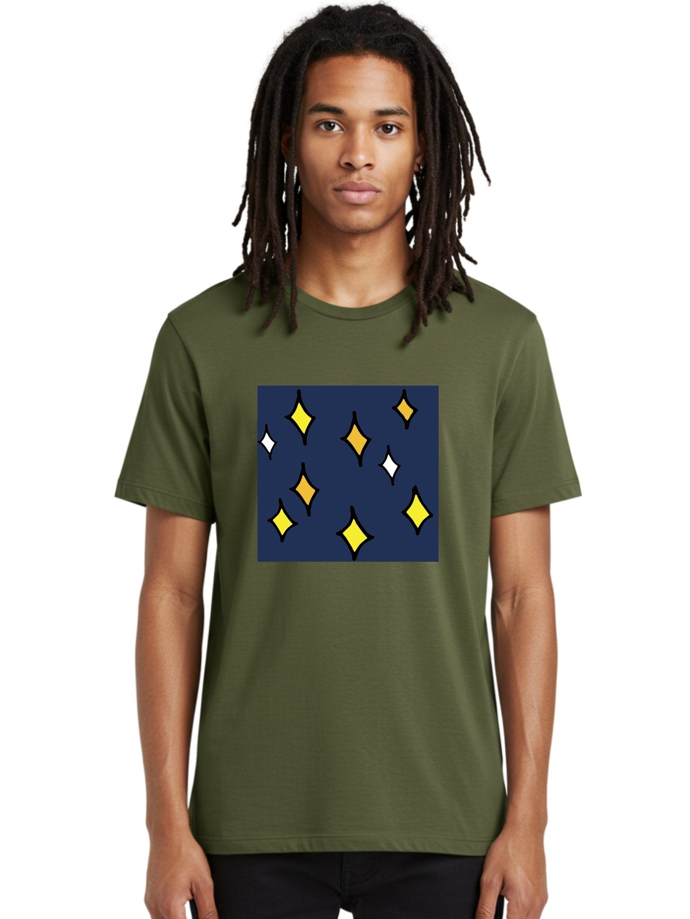 Yellow-Diamonds Men'S Graphic Tee, 100% Cotton, Comfortable Casual Summer Wear, Machine Washable, Diamond Shapes, Yellow And White Diamonds, Dark Blue Background, Abstract Design, Modern Art, Minimalist Style, Geometric Pattern, Aab180 26