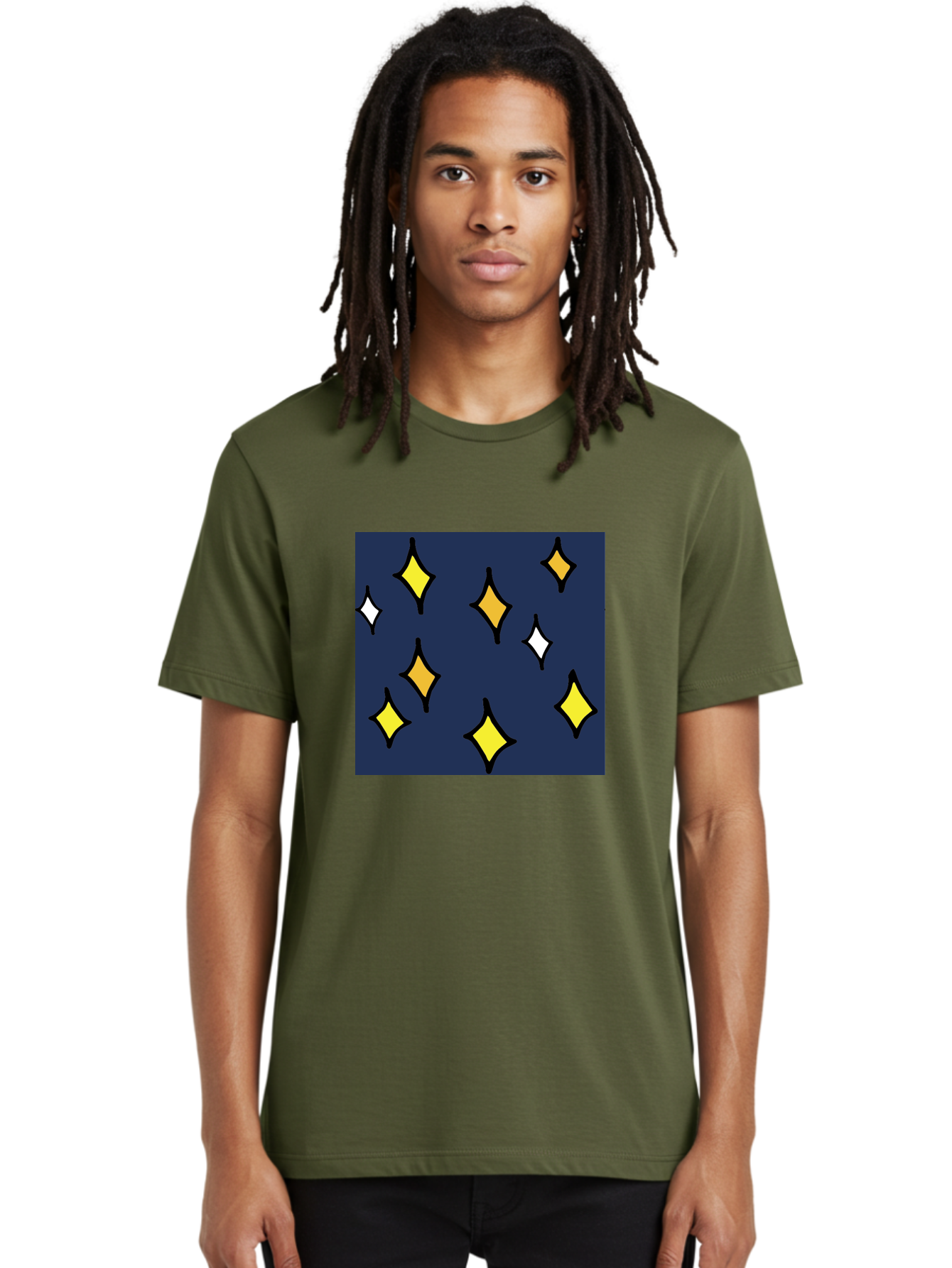 Yellow-Diamonds Men'S Graphic Tee, 100% Cotton, Comfortable Casual Summer Wear, Machine Washable, Diamond Shapes, Yellow And White Diamonds, Dark Blue Background, Abstract Design, Modern Art, Minimalist Style, Geometric Pattern, Aab180 10