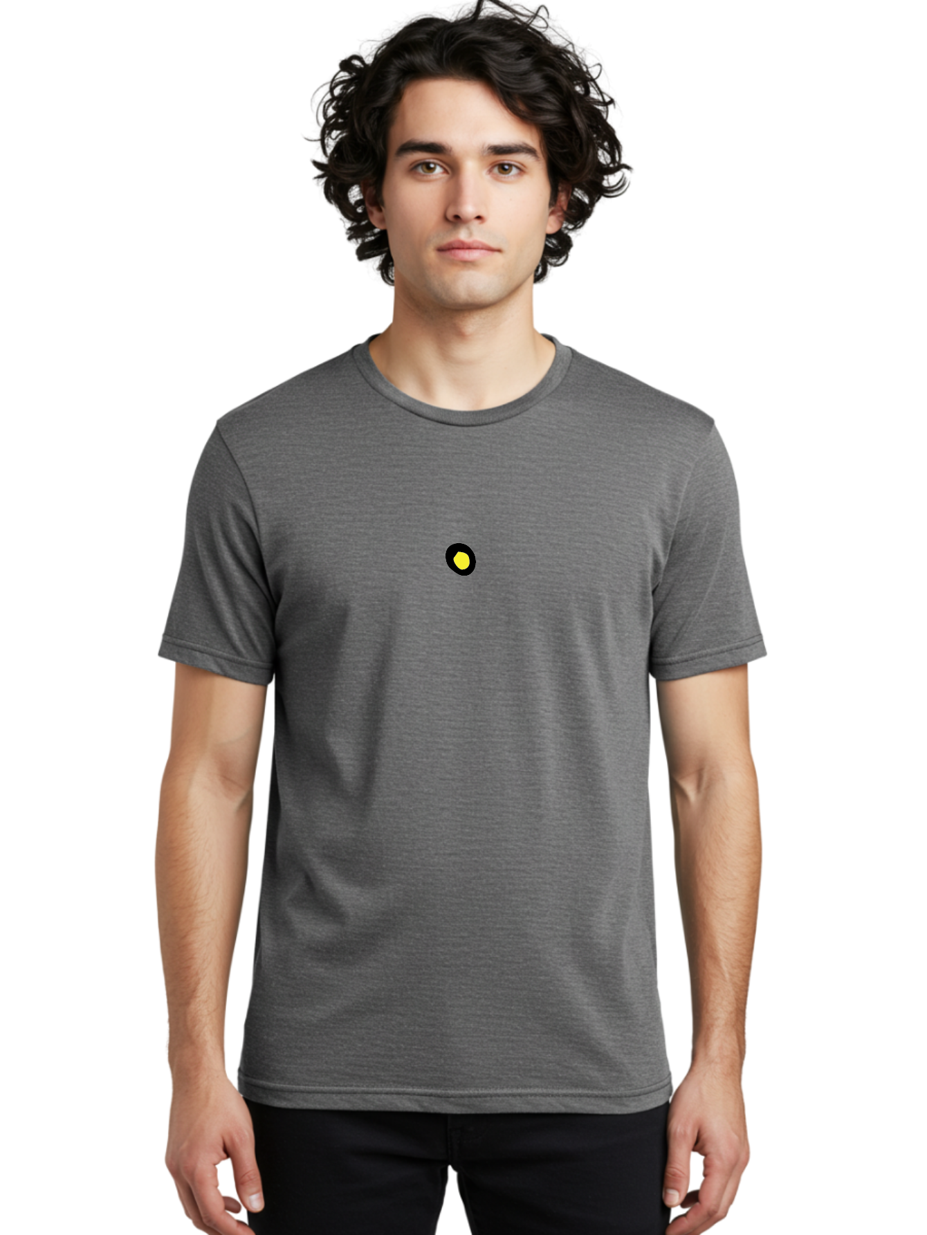 Yellow-Dot Men'S Graphic Tee, 100% Cotton, Comfortable Casual Summer Wear, Machine Washable, Simple Graphics, Black Circle, Yellow Dot, Modern Design, Minimalist Art, Abstract Shapes, Geometric Patterns, Yellow And Black Colors Aab181 24