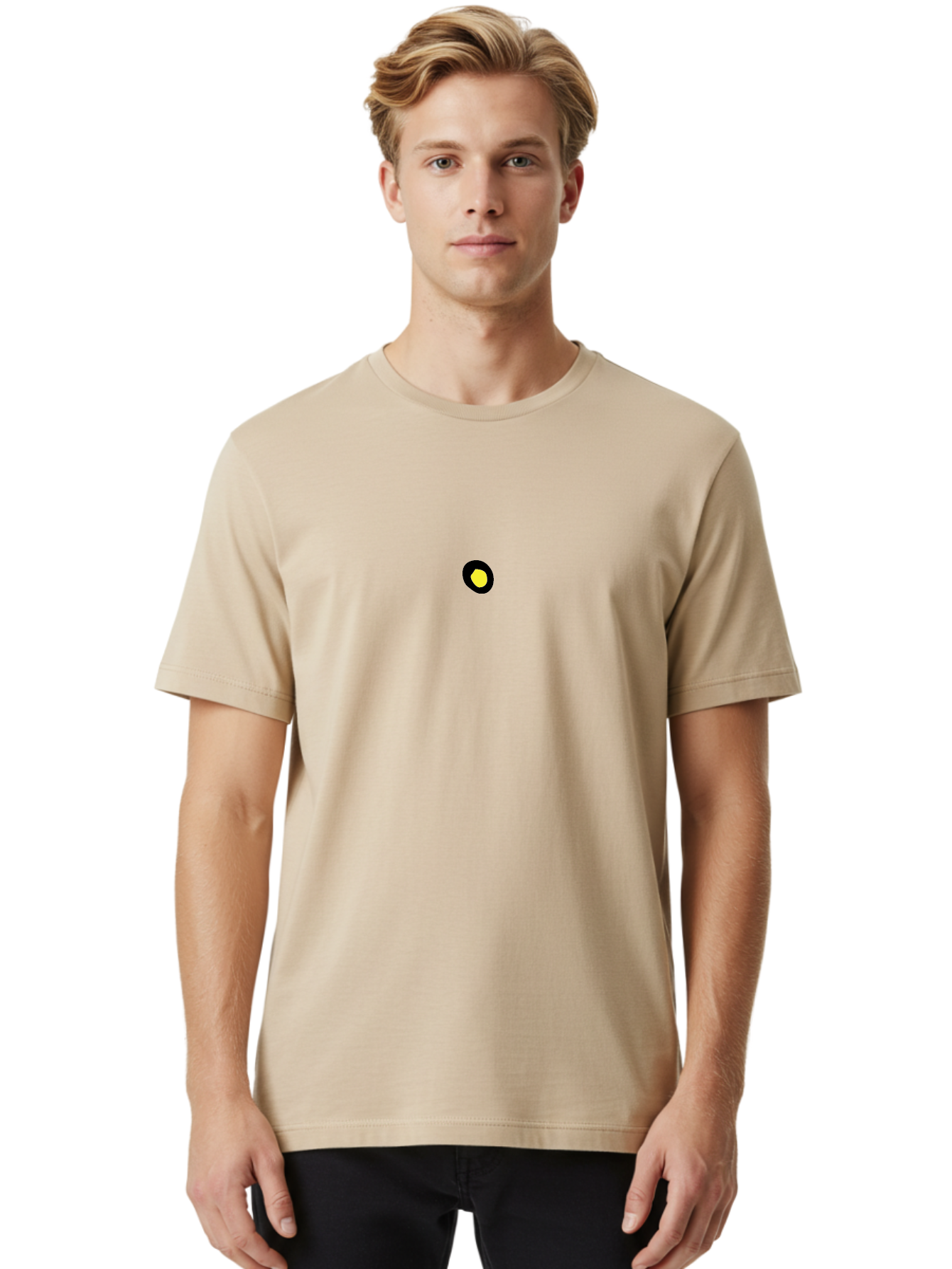 Yellow-Dot Men'S Graphic Tee, 100% Cotton, Comfortable Casual Summer Wear, Machine Washable, Simple Graphics, Black Circle, Yellow Dot, Modern Design, Minimalist Art, Abstract Shapes, Geometric Patterns, Yellow And Black Colors Aab181 30