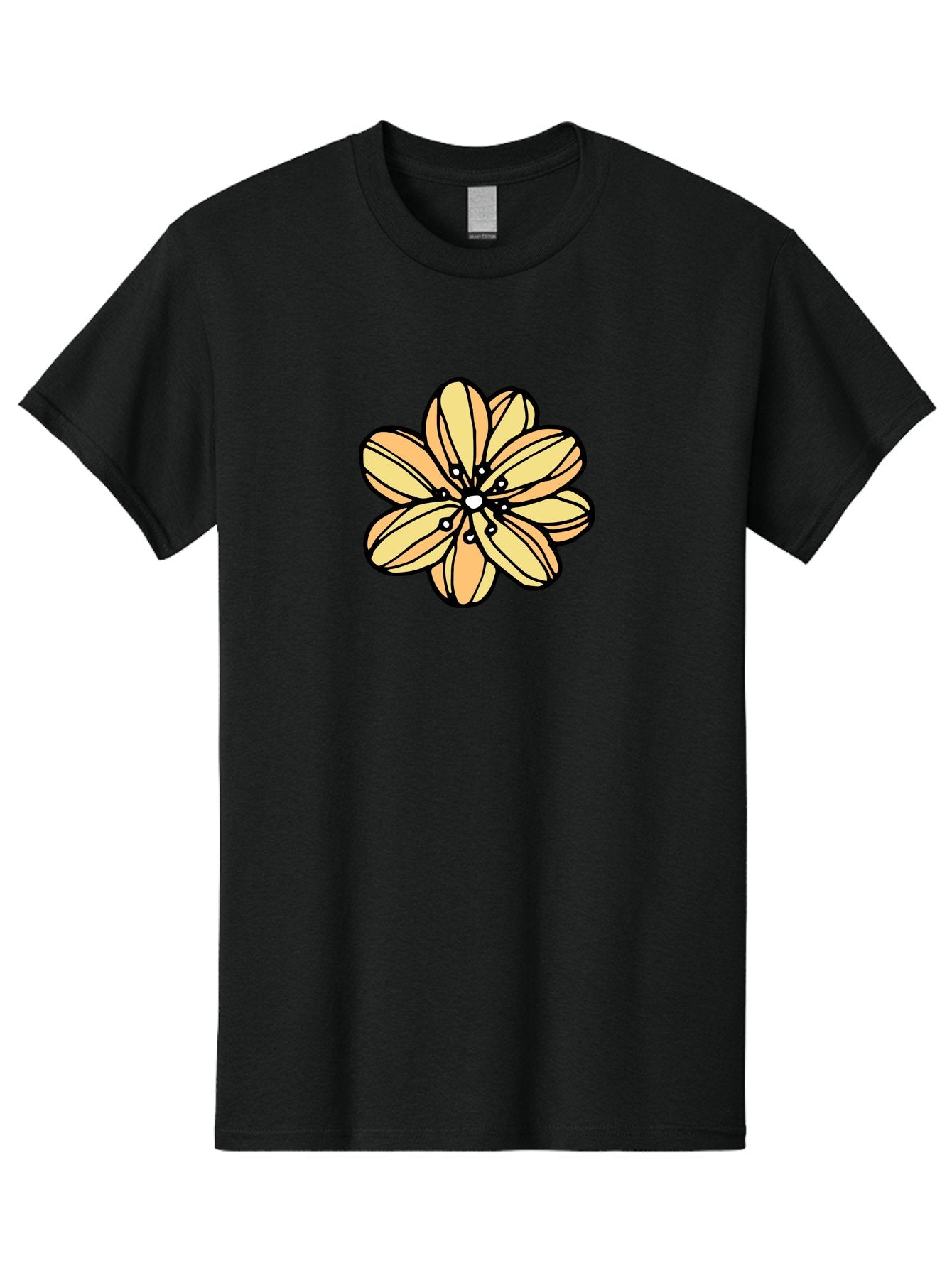 Yellow-Flower Men'S Graphic Tee, 100% Cotton, Comfortable Casual Summer Wear, Machine Washable, Cartoon Flower, Yellow Petals, Simple Design, Black Outline, Floral Illustration, Digital Art, Minimalist Style Aab182 4