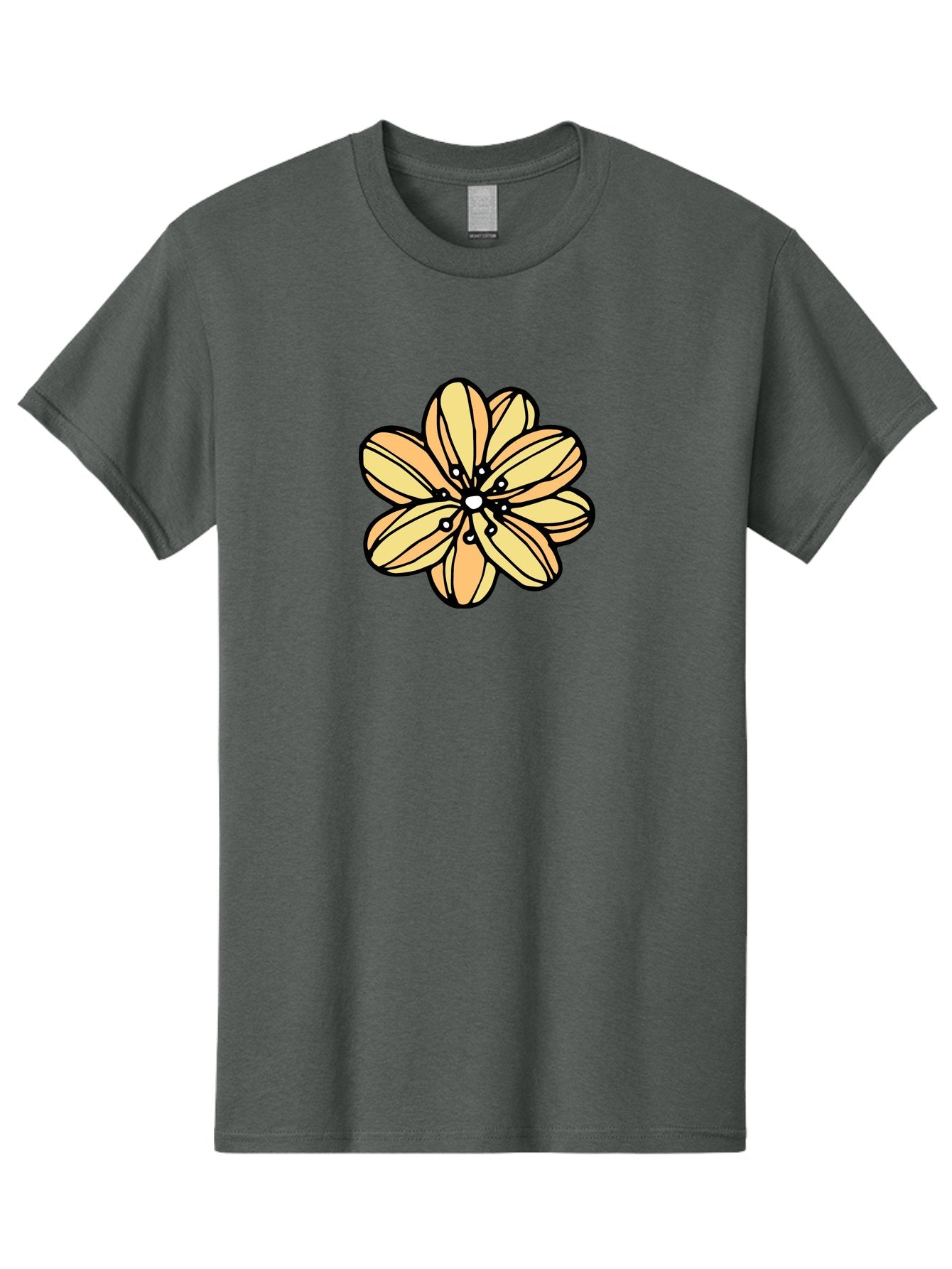 Yellow-Flower Men'S Graphic Tee, 100% Cotton, Comfortable Casual Summer Wear, Machine Washable, Cartoon Flower, Yellow Petals, Simple Design, Black Outline, Floral Illustration, Digital Art, Minimalist Style Aab182 7