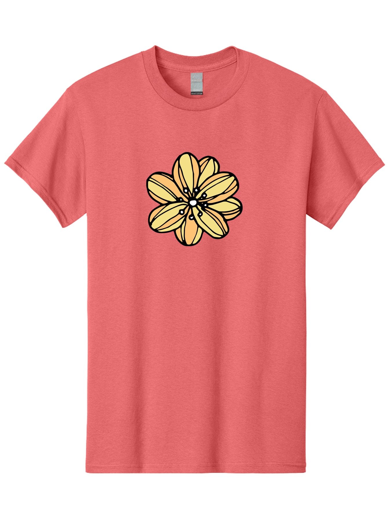 Yellow-Flower Men'S Graphic Tee, 100% Cotton, Comfortable Casual Summer Wear, Machine Washable, Cartoon Flower, Yellow Petals, Simple Design, Black Outline, Floral Illustration, Digital Art, Minimalist Style Aab182