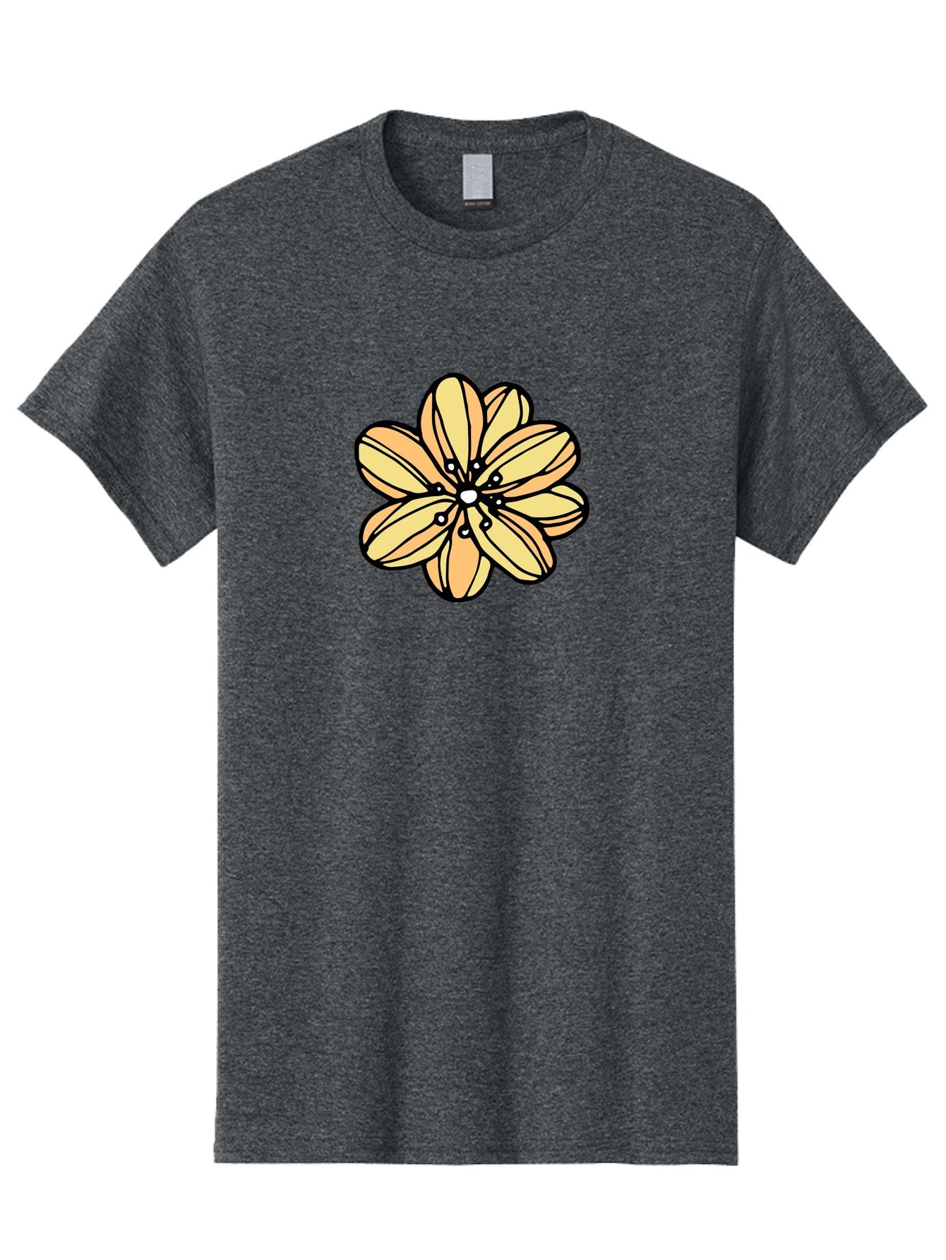 Yellow-Flower Men'S Graphic Tee, 100% Cotton, Comfortable Casual Summer Wear, Machine Washable, Cartoon Flower, Yellow Petals, Simple Design, Black Outline, Floral Illustration, Digital Art, Minimalist Style Aab182 3
