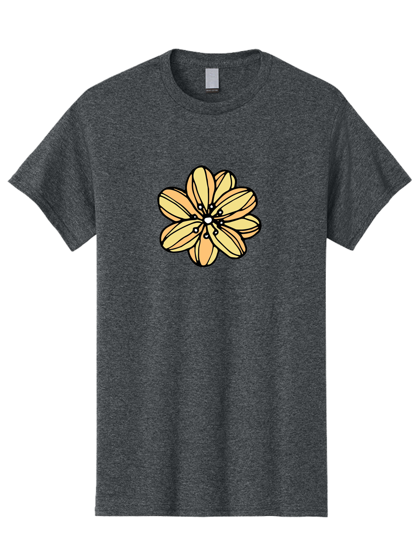 Yellow-Flower Men'S Graphic Tee, 100% Cotton, Comfortable Casual Summer Wear, Machine Washable, Cartoon Flower, Yellow Petals, Simple Design, Black Outline, Floral Illustration, Digital Art, Minimalist Style Aab182 17