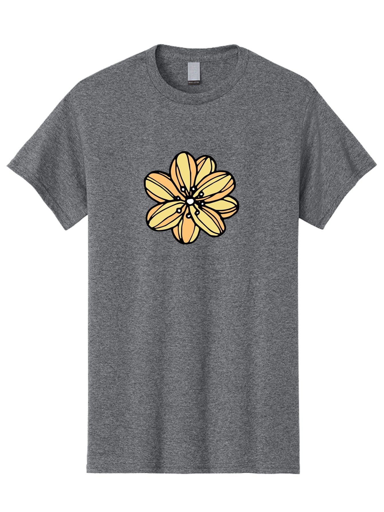 Yellow-Flower Men'S Graphic Tee, 100% Cotton, Comfortable Casual Summer Wear, Machine Washable, Cartoon Flower, Yellow Petals, Simple Design, Black Outline, Floral Illustration, Digital Art, Minimalist Style Aab182 10