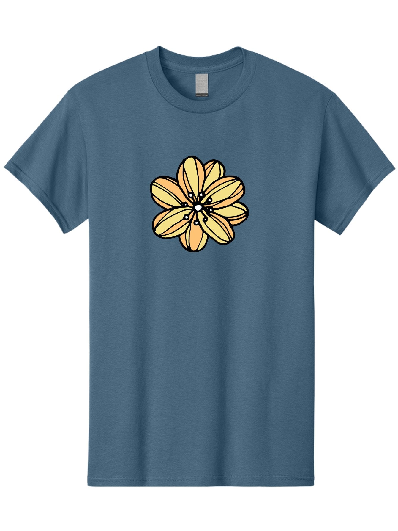 Yellow-Flower Men'S Graphic Tee, 100% Cotton, Comfortable Casual Summer Wear, Machine Washable, Cartoon Flower, Yellow Petals, Simple Design, Black Outline, Floral Illustration, Digital Art, Minimalist Style Aab182