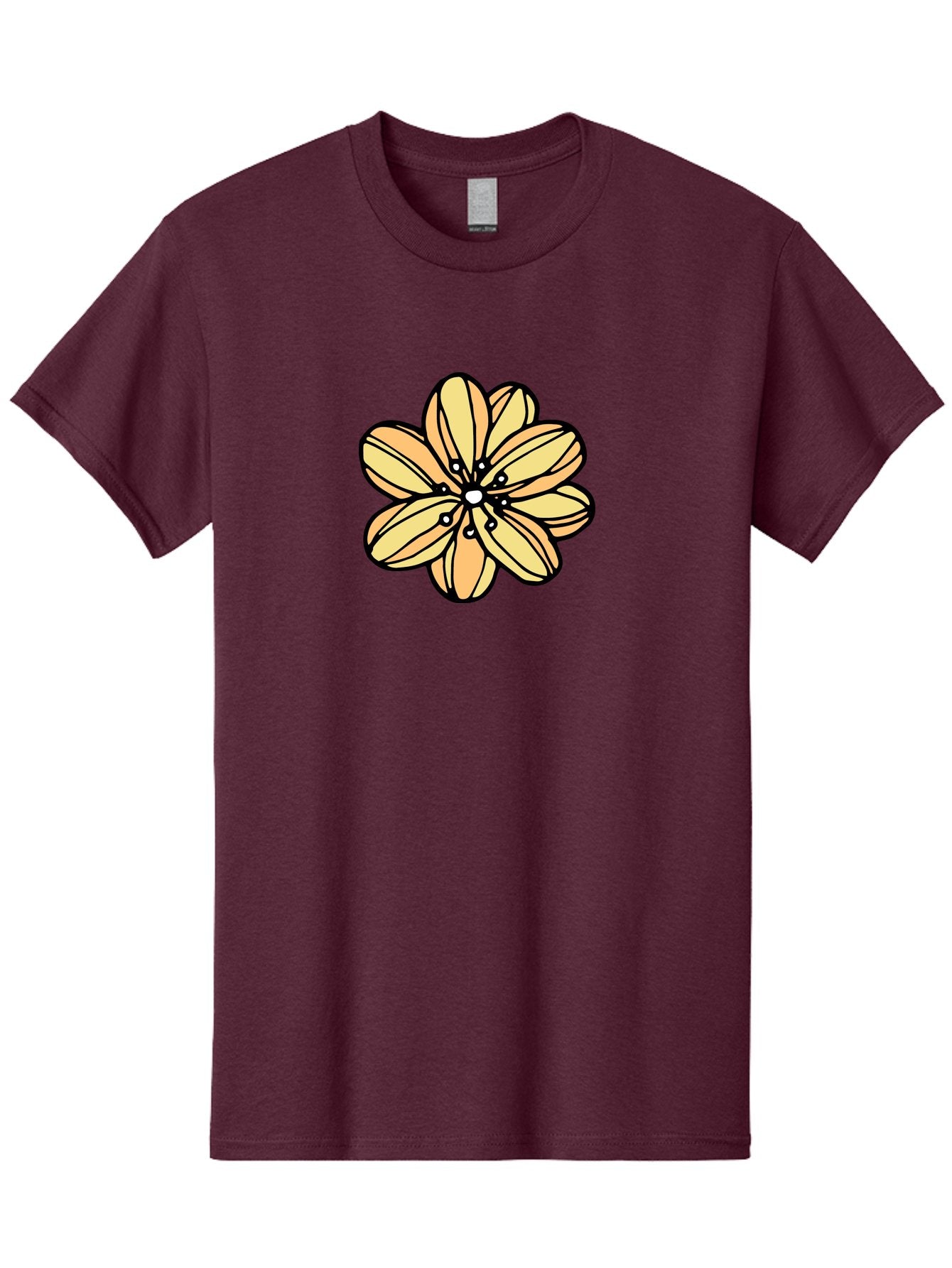 Yellow-Flower Men'S Graphic Tee, 100% Cotton, Comfortable Casual Summer Wear, Machine Washable, Cartoon Flower, Yellow Petals, Simple Design, Black Outline, Floral Illustration, Digital Art, Minimalist Style Aab182 11