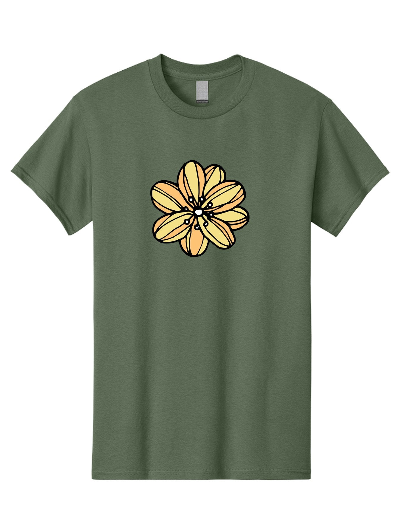 Yellow-Flower Men'S Graphic Tee, 100% Cotton, Comfortable Casual Summer Wear, Machine Washable, Cartoon Flower, Yellow Petals, Simple Design, Black Outline, Floral Illustration, Digital Art, Minimalist Style Aab182 5