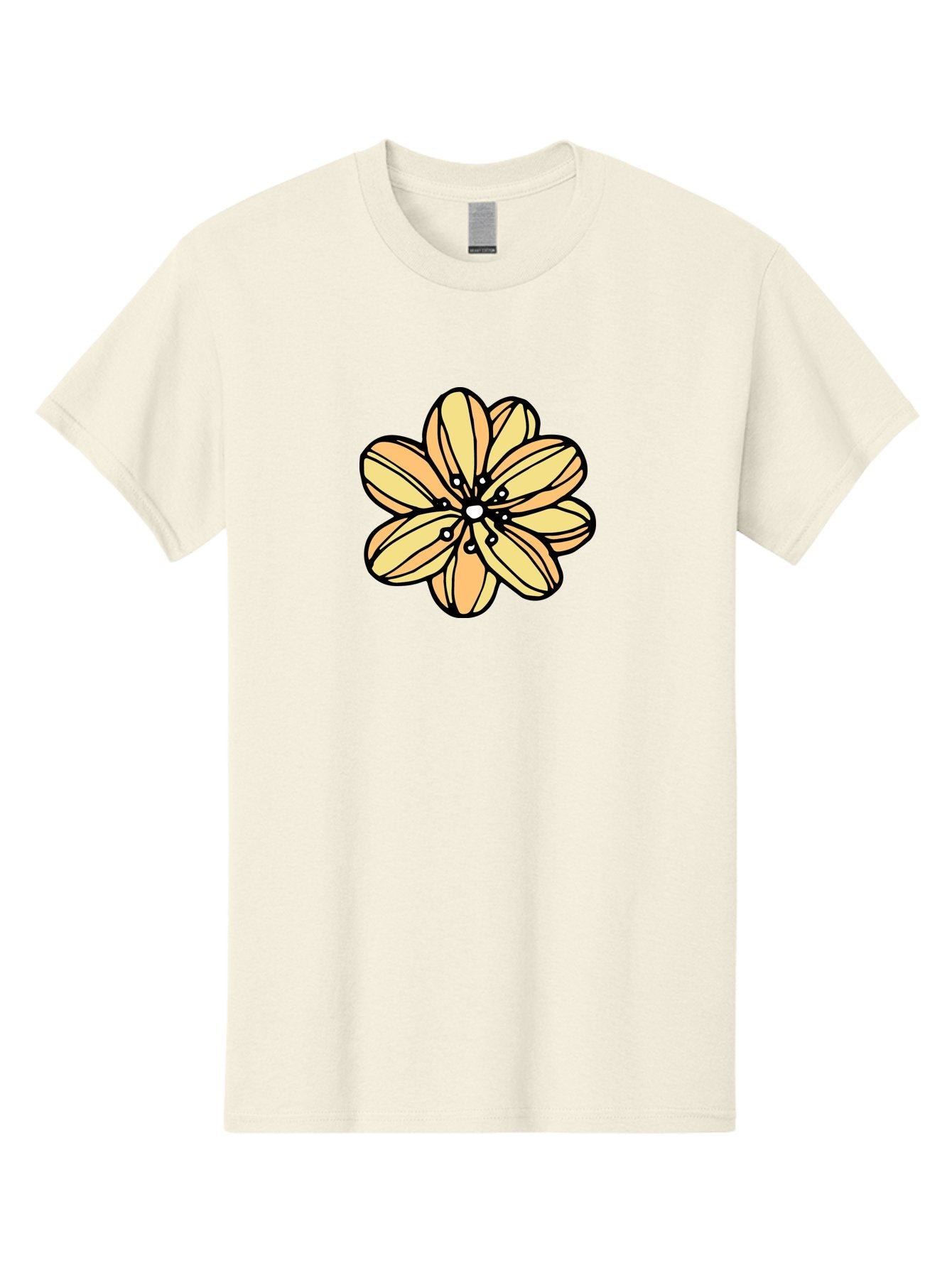 Yellow-Flower Men'S Graphic Tee, 100% Cotton, Comfortable Casual Summer Wear, Machine Washable, Cartoon Flower, Yellow Petals, Simple Design, Black Outline, Floral Illustration, Digital Art, Minimalist Style Aab182 9