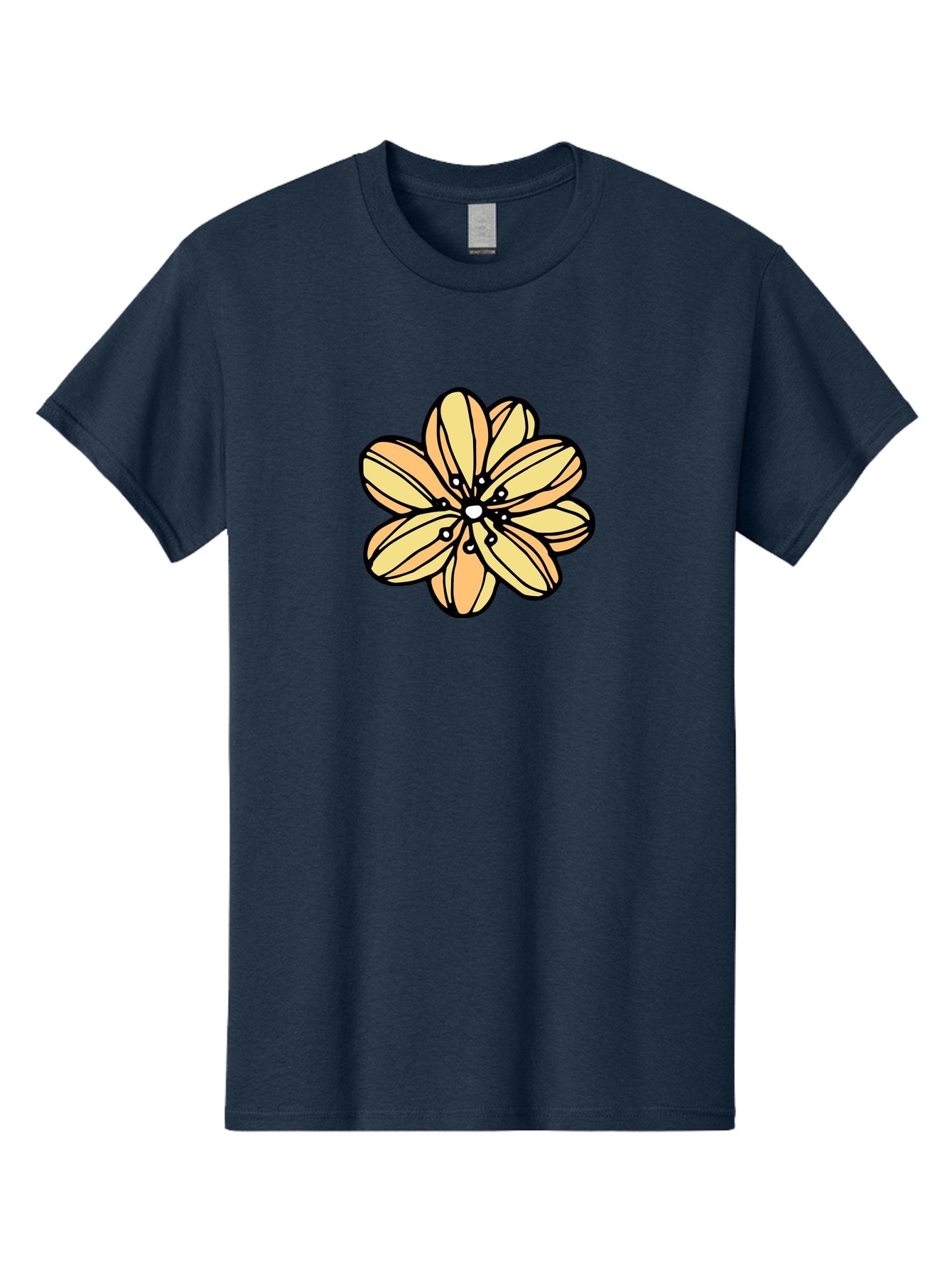 Yellow-Flower Men'S Graphic Tee, 100% Cotton, Comfortable Casual Summer Wear, Machine Washable, Cartoon Flower, Yellow Petals, Simple Design, Black Outline, Floral Illustration, Digital Art, Minimalist Style Aab182 6