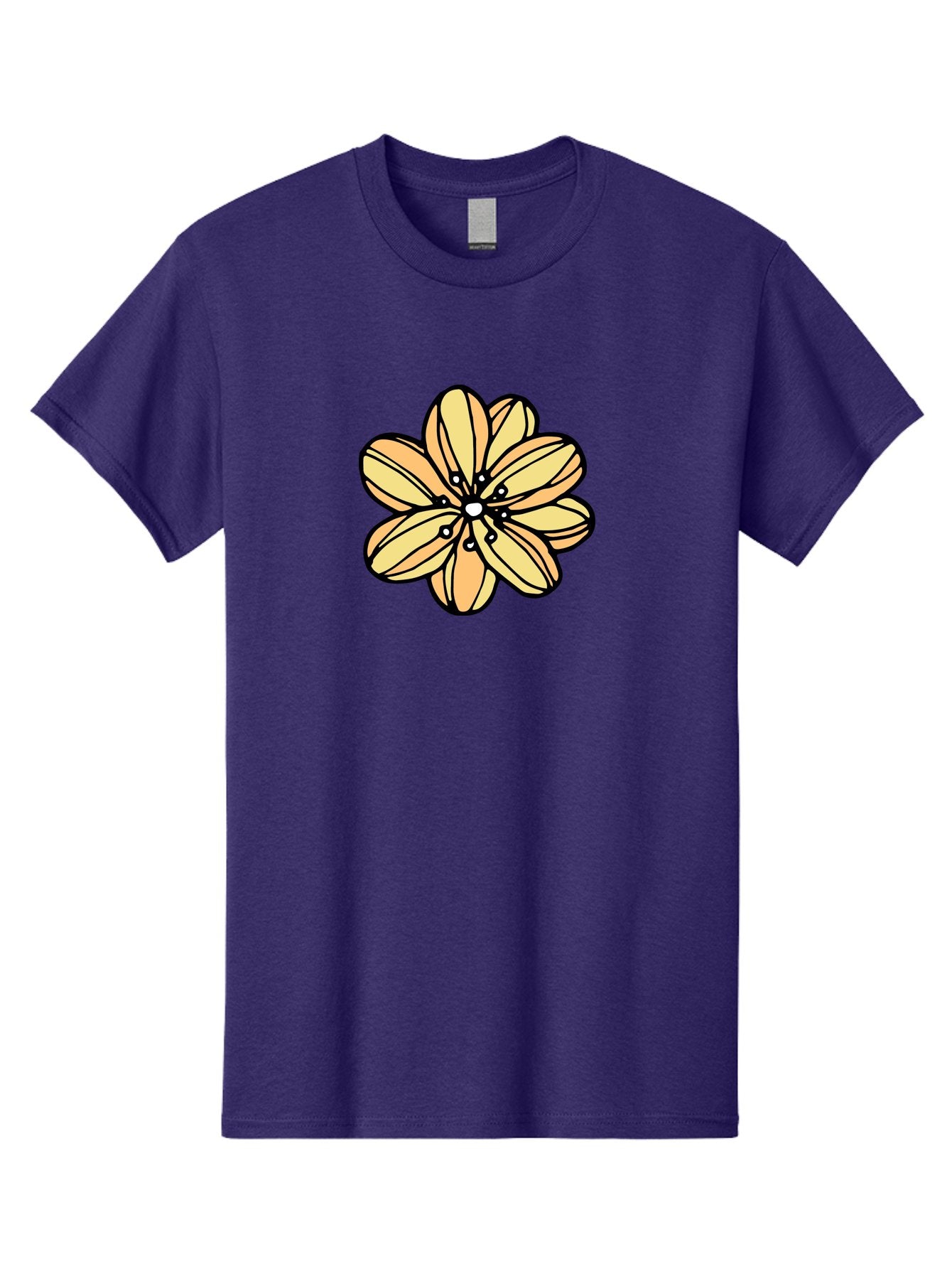 Yellow-Flower Men'S Graphic Tee, 100% Cotton, Comfortable Casual Summer Wear, Machine Washable, Cartoon Flower, Yellow Petals, Simple Design, Black Outline, Floral Illustration, Digital Art, Minimalist Style Aab182 8