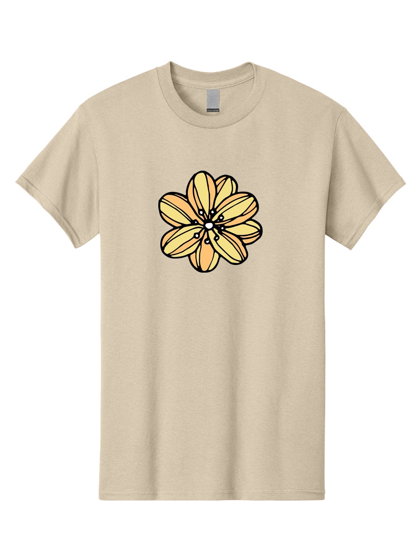 Yellow-Flower Men'S Graphic Tee, 100% Cotton, Comfortable Casual Summer Wear, Machine Washable, Cartoon Flower, Yellow Petals, Simple Design, Black Outline, Floral Illustration, Digital Art, Minimalist Style Aab182 15