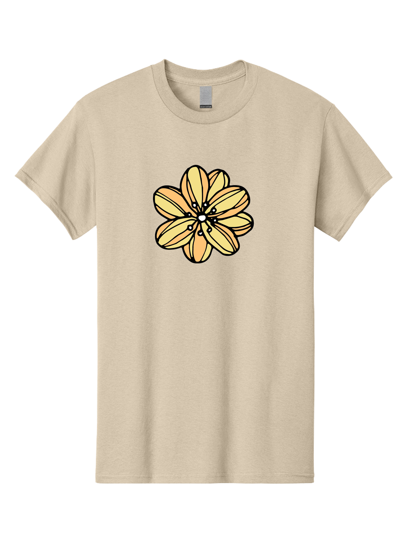 Yellow-Flower Men'S Graphic Tee, 100% Cotton, Comfortable Casual Summer Wear, Machine Washable, Cartoon Flower, Yellow Petals, Simple Design, Black Outline, Floral Illustration, Digital Art, Minimalist Style Aab182