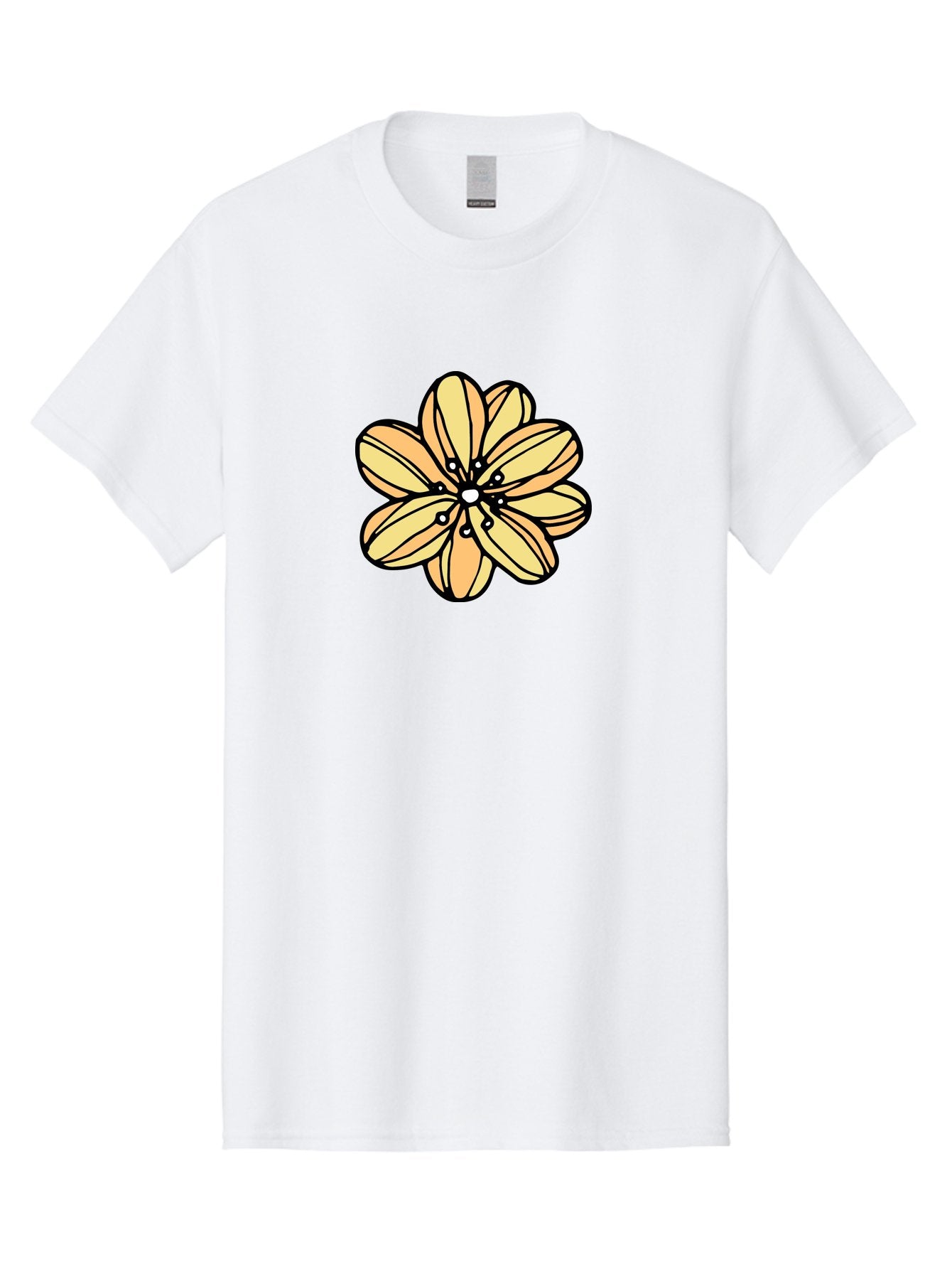 Yellow-Flower Men'S Graphic Tee, 100% Cotton, Comfortable Casual Summer Wear, Machine Washable, Cartoon Flower, Yellow Petals, Simple Design, Black Outline, Floral Illustration, Digital Art, Minimalist Style Aab182 13