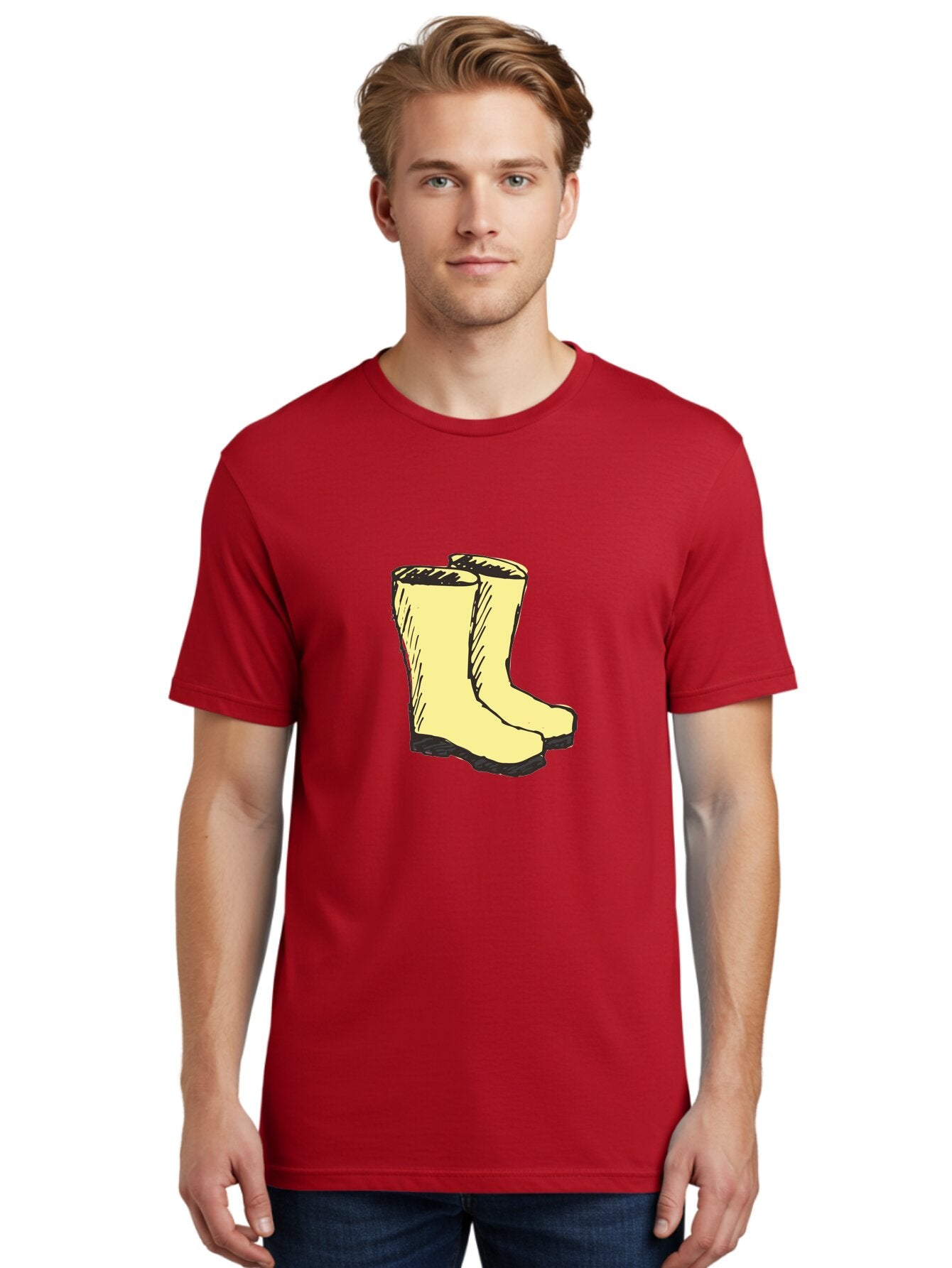 Yellow-Rain-Boots Men'S Graphic Tee, 100% Cotton, Comfortable Casual Summer Wear, Machine Washable, Yellow Rain Boots, Waterproof Footwear, Outdoor Gear, Rubber Boots, Hiking Boots, Fashion Boots, Rugged Style, Casual Wear, Outdoor Activities Aab183 27