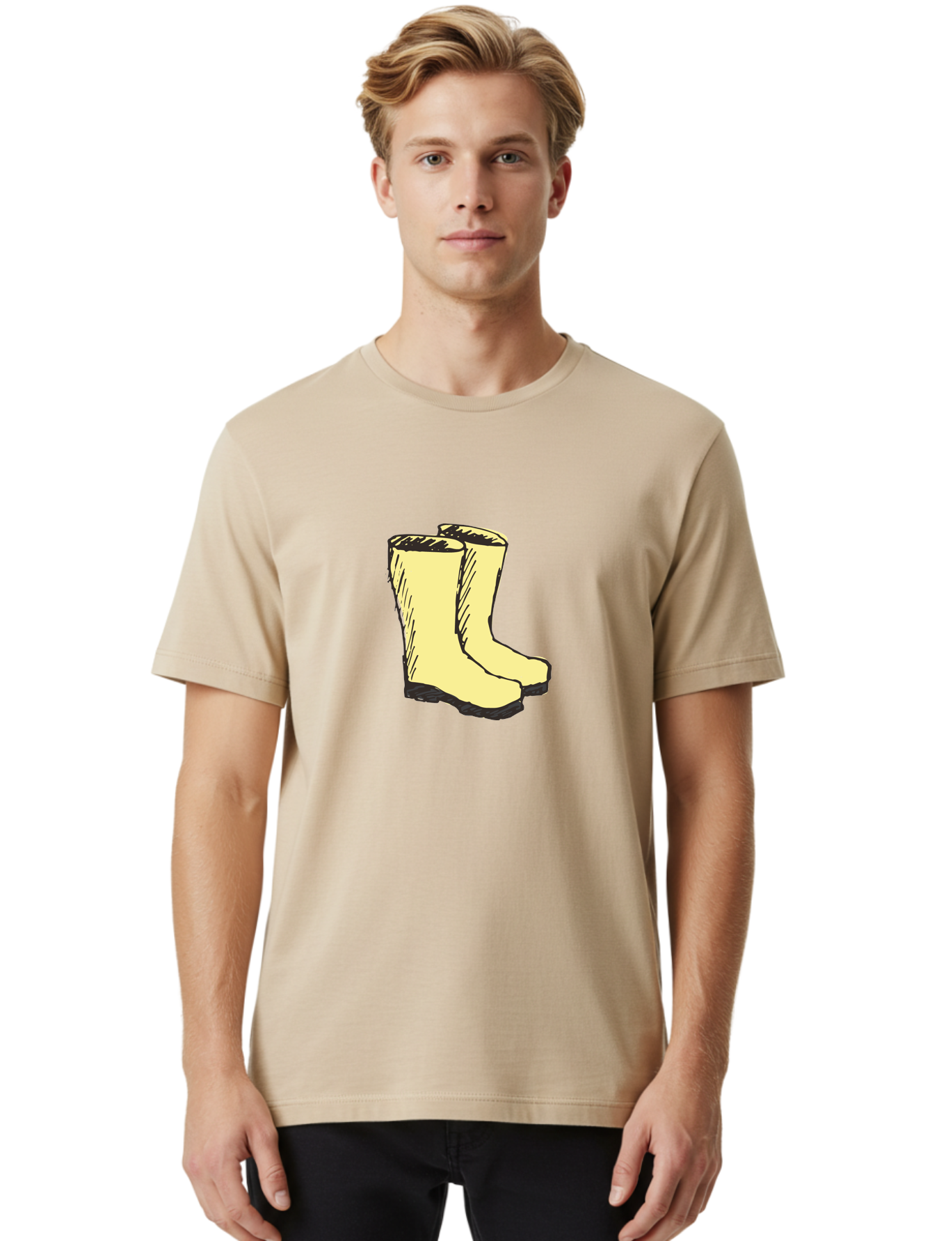 Yellow-Rain-Boots Men'S Graphic Tee, 100% Cotton, Comfortable Casual Summer Wear, Machine Washable, Yellow Rain Boots, Waterproof Footwear, Outdoor Gear, Rubber Boots, Hiking Boots, Fashion Boots, Rugged Style, Casual Wear, Outdoor Activities Aab183 12