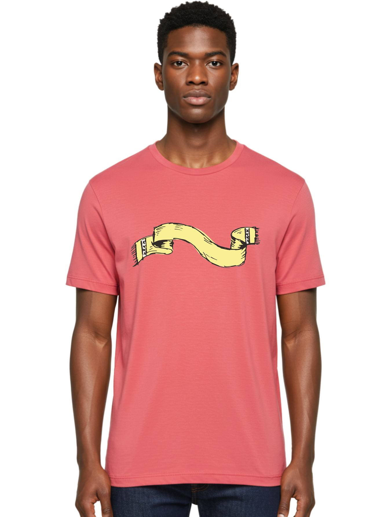 Yellow-Ribbon Men'S Graphic Tee, 100% Cotton, Comfortable Casual Summer Wear, Machine Washable, Parallax Banner, Ribbon Decoration, Vintage Design, Hand-Drawn Illustration, Scroll Element, Banner Template, Retro Style, Decorative Ribbon Aab184 28