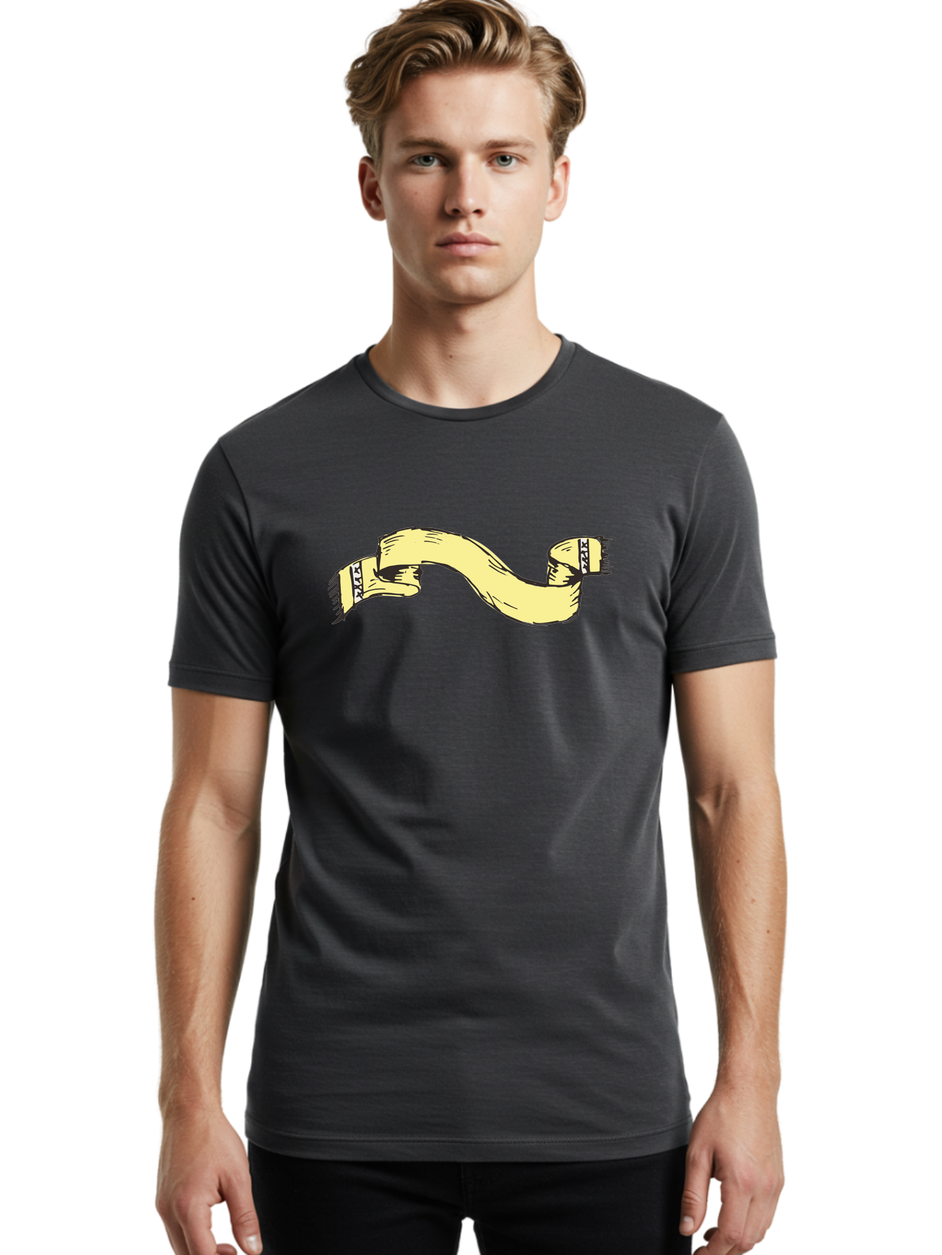 Yellow-Ribbon Men'S Graphic Tee, 100% Cotton, Comfortable Casual Summer Wear, Machine Washable, Parallax Banner, Ribbon Decoration, Vintage Design, Hand-Drawn Illustration, Scroll Element, Banner Template, Retro Style, Decorative Ribbon Aab184 8
