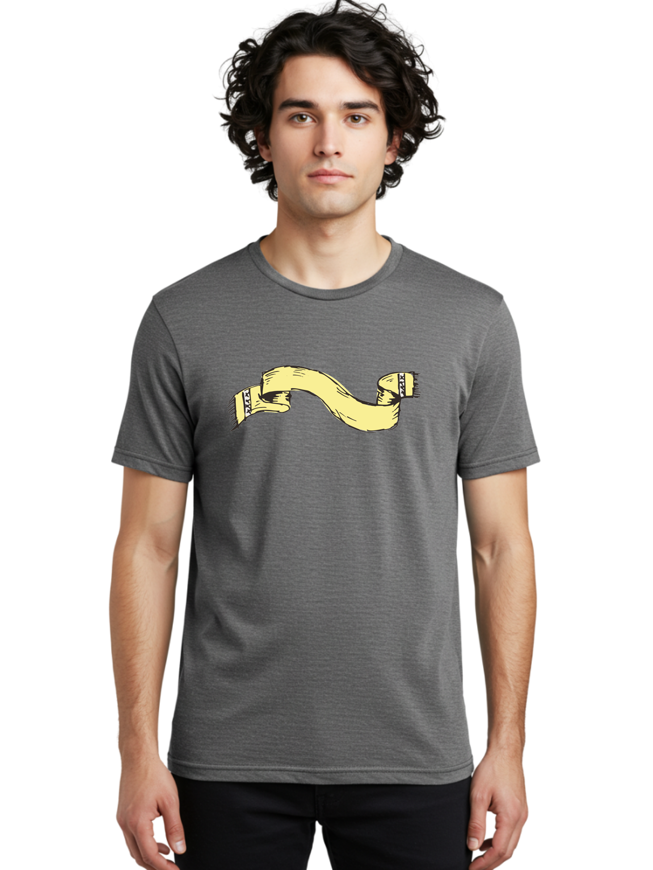 Yellow-Ribbon Men'S Graphic Tee, 100% Cotton, Comfortable Casual Summer Wear, Machine Washable, Parallax Banner, Ribbon Decoration, Vintage Design, Hand-Drawn Illustration, Scroll Element, Banner Template, Retro Style, Decorative Ribbon Aab184 10
