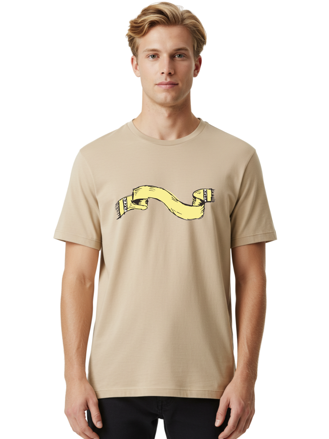 Yellow-Ribbon Men'S Graphic Tee, 100% Cotton, Comfortable Casual Summer Wear, Machine Washable, Parallax Banner, Ribbon Decoration, Vintage Design, Hand-Drawn Illustration, Scroll Element, Banner Template, Retro Style, Decorative Ribbon Aab184 28
