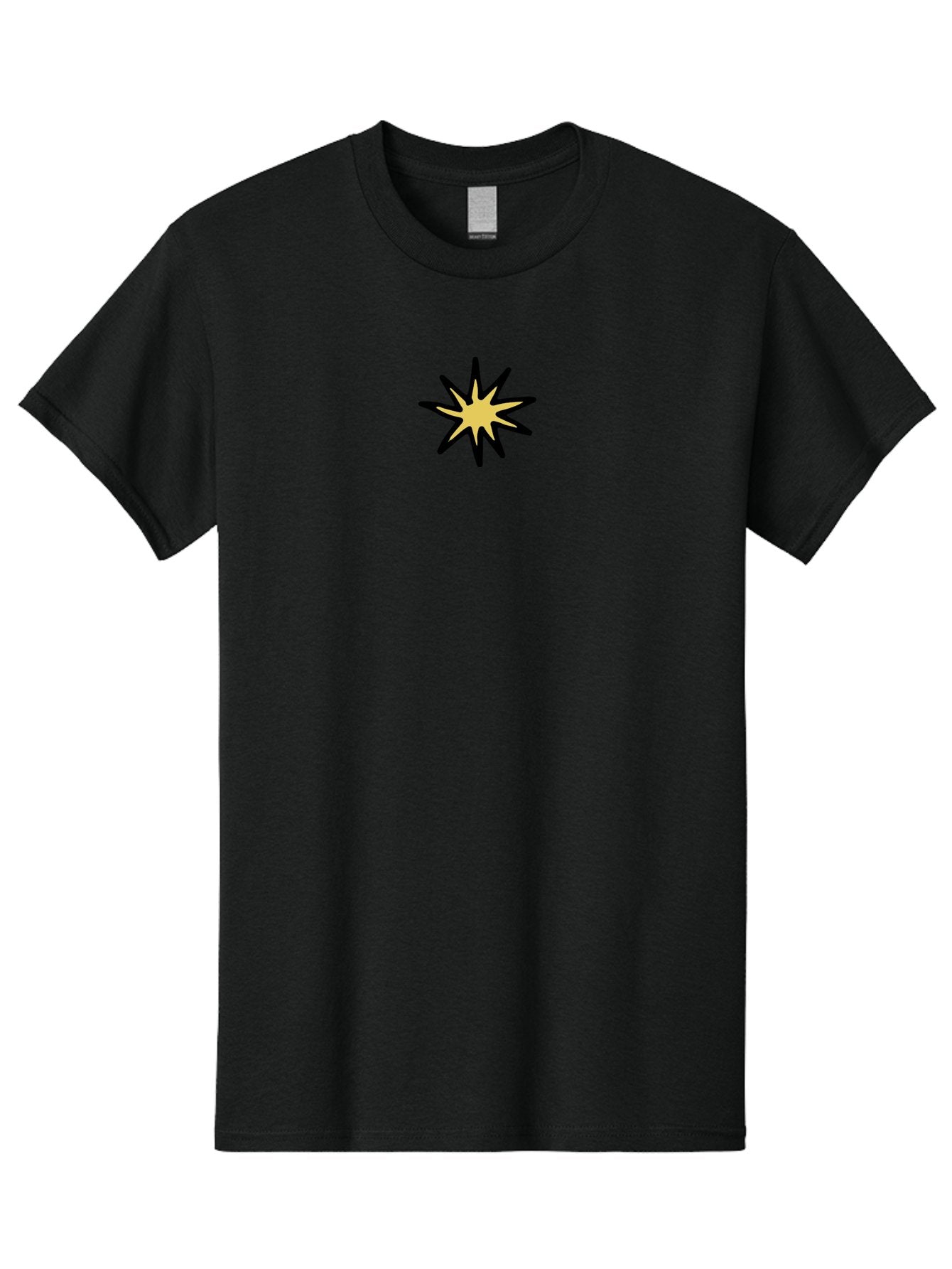 Yellow-Star Men'S Graphic Tee, 100% Cotton, Comfortable Casual Summer Wear, Machine Washable, Hand-Drawn Star, Black And Yellow, Cartoon Style, Comic Book, Illustration, Graphic Design, Bold Lines Aab187 3