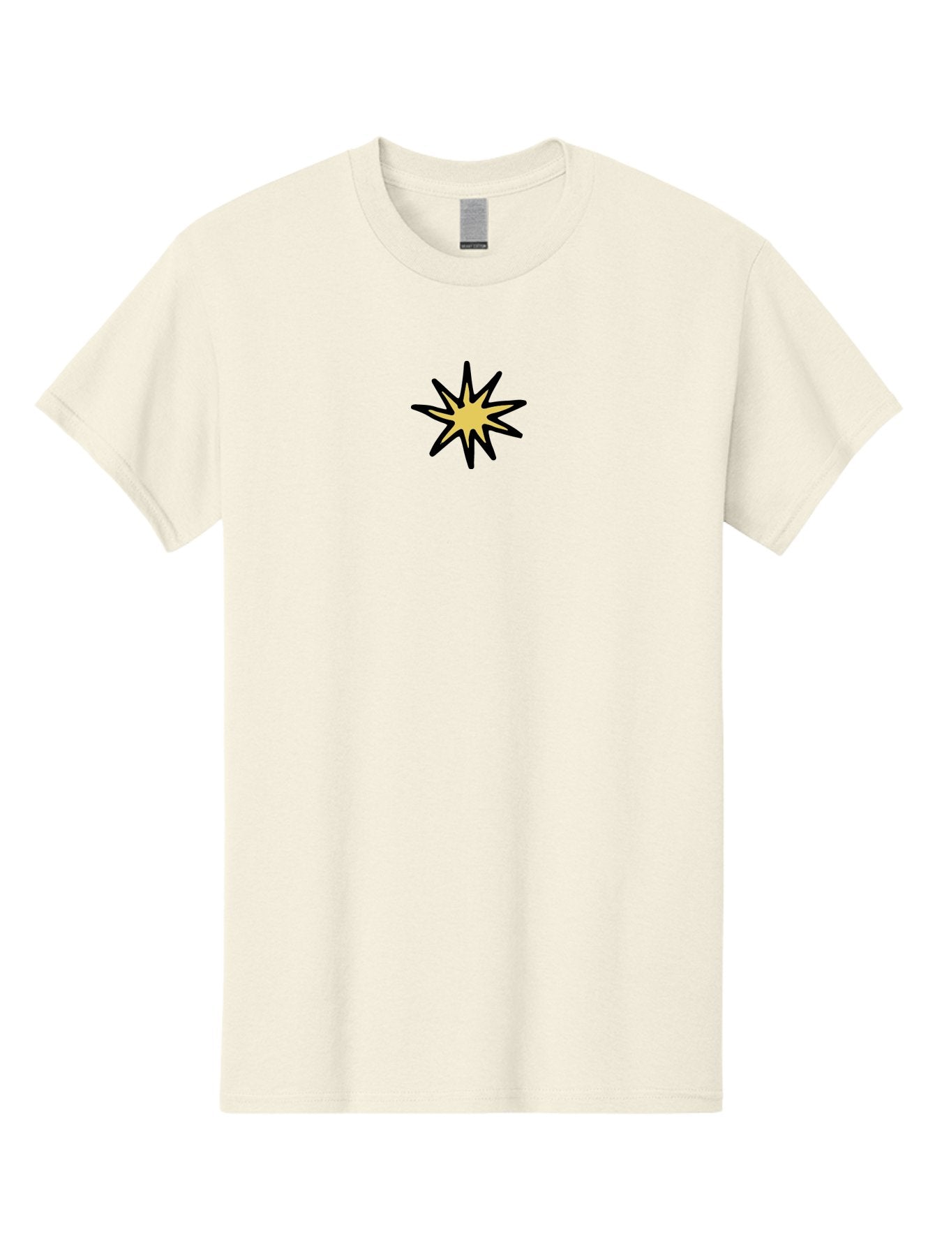 Yellow-Star Men'S Graphic Tee, 100% Cotton, Comfortable Casual Summer Wear, Machine Washable, Hand-Drawn Star, Black And Yellow, Cartoon Style, Comic Book, Illustration, Graphic Design, Bold Lines Aab187