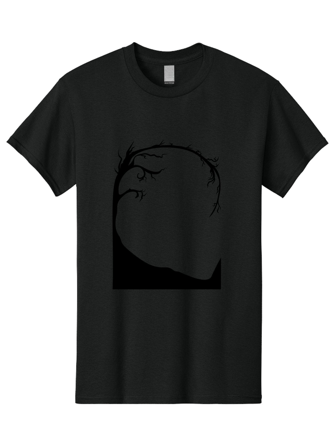 A-Tree-Silhouette Men'S Graphic Tee, 100% Cotton, Comfortable Casual Summer Wear, Machine Washable, Twisted Tree Branches, Bare Tree Silhouette, Abstract Tree Design, Minimalist Art, Black Tree On Green, Surreal Landscape, Eerie Atmosphere Aab190 6