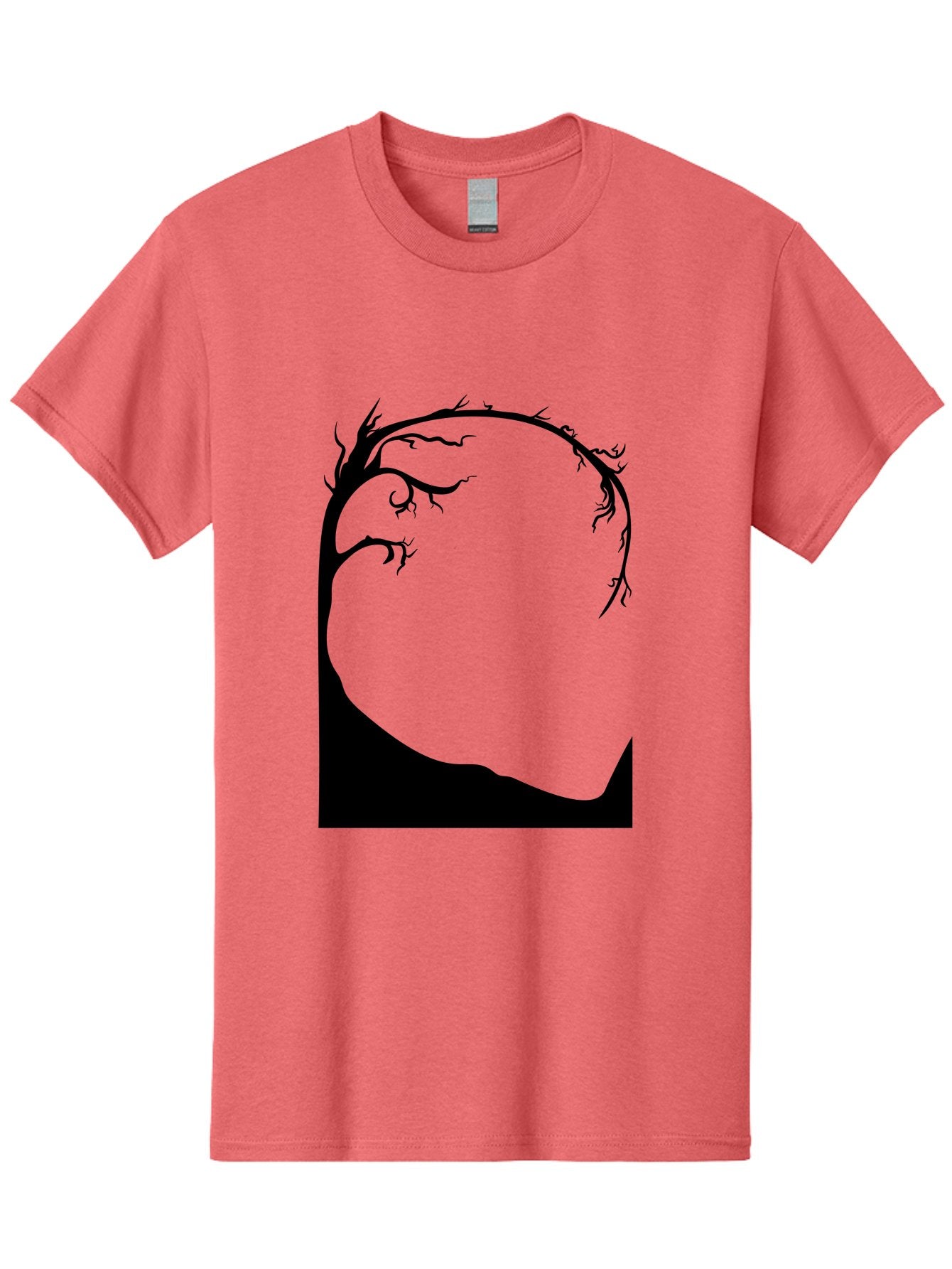 A-Tree-Silhouette Men'S Graphic Tee, 100% Cotton, Comfortable Casual Summer Wear, Machine Washable, Twisted Tree Branches, Bare Tree Silhouette, Abstract Tree Design, Minimalist Art, Black Tree On Green, Surreal Landscape, Eerie Atmosphere Aab190 8