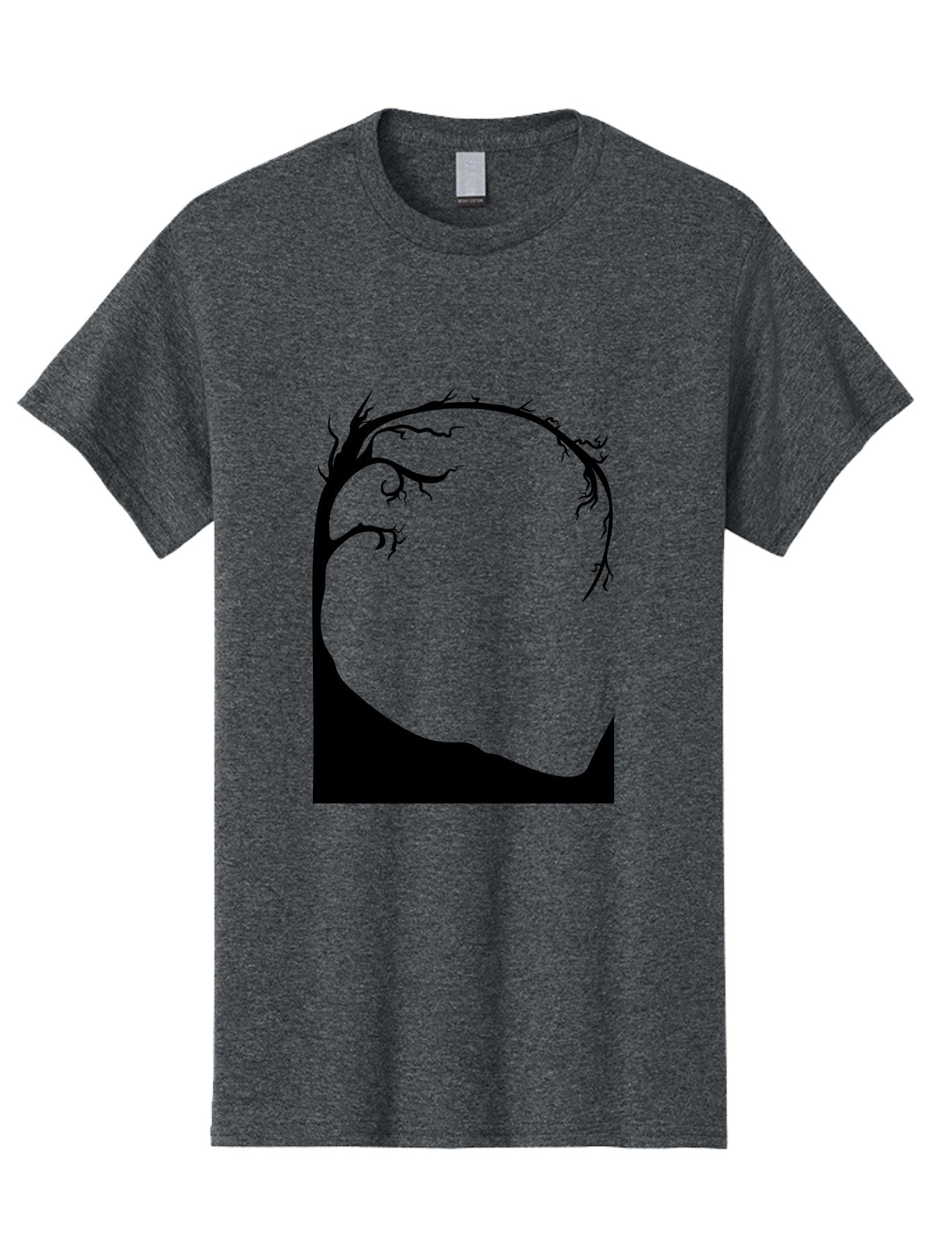 A-Tree-Silhouette Men'S Graphic Tee, 100% Cotton, Comfortable Casual Summer Wear, Machine Washable, Twisted Tree Branches, Bare Tree Silhouette, Abstract Tree Design, Minimalist Art, Black Tree On Green, Surreal Landscape, Eerie Atmosphere Aab190 3