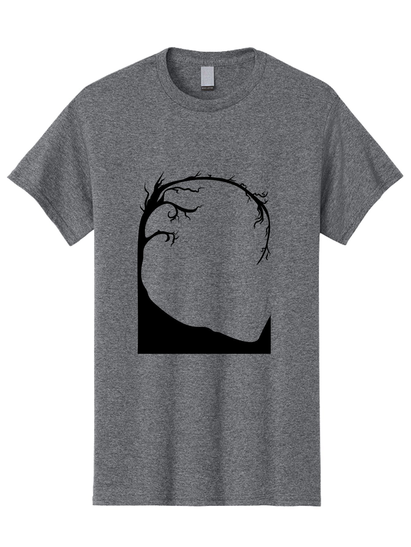 A-Tree-Silhouette Men'S Graphic Tee, 100% Cotton, Comfortable Casual Summer Wear, Machine Washable, Twisted Tree Branches, Bare Tree Silhouette, Abstract Tree Design, Minimalist Art, Black Tree On Green, Surreal Landscape, Eerie Atmosphere Aab190 11