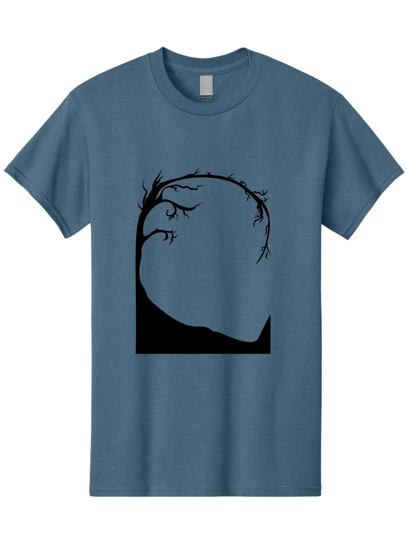 A-Tree-Silhouette Men'S Graphic Tee, 100% Cotton, Comfortable Casual Summer Wear, Machine Washable, Twisted Tree Branches, Bare Tree Silhouette, Abstract Tree Design, Minimalist Art, Black Tree On Green, Surreal Landscape, Eerie Atmosphere Aab190 12