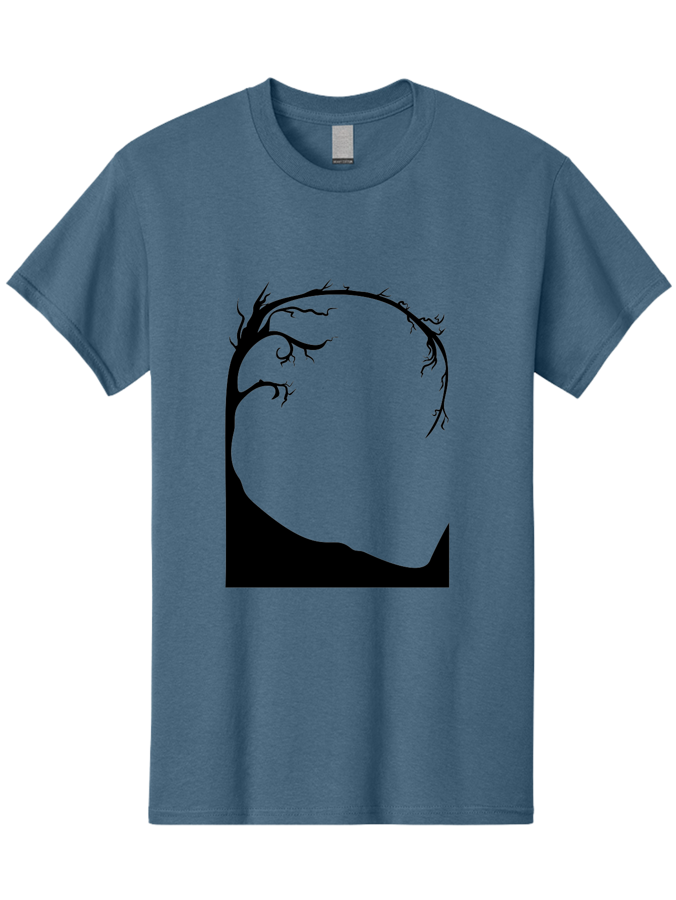 A-Tree-Silhouette Men'S Graphic Tee, 100% Cotton, Comfortable Casual Summer Wear, Machine Washable, Twisted Tree Branches, Bare Tree Silhouette, Abstract Tree Design, Minimalist Art, Black Tree On Green, Surreal Landscape, Eerie Atmosphere Aab190 5