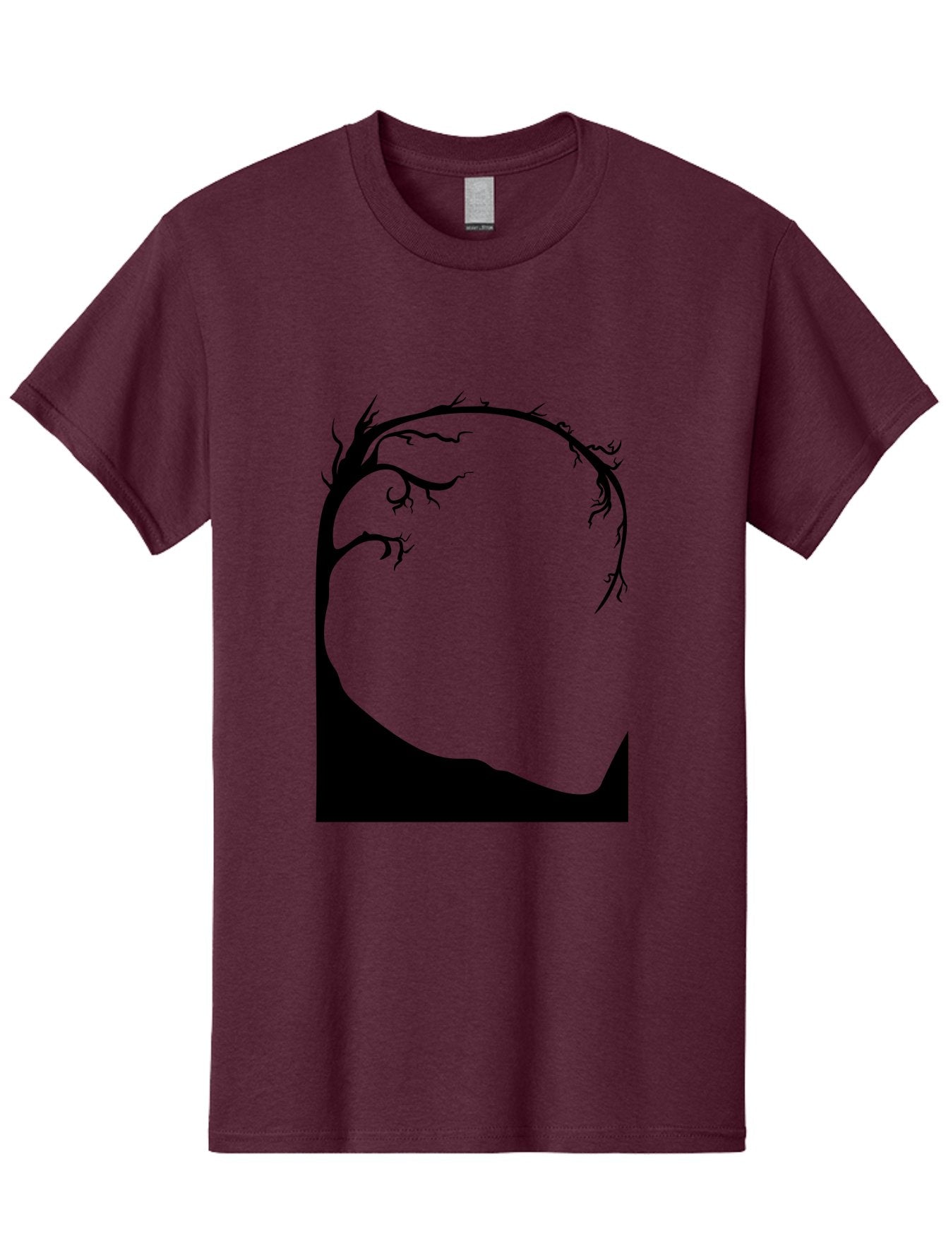 A-Tree-Silhouette Men'S Graphic Tee, 100% Cotton, Comfortable Casual Summer Wear, Machine Washable, Twisted Tree Branches, Bare Tree Silhouette, Abstract Tree Design, Minimalist Art, Black Tree On Green, Surreal Landscape, Eerie Atmosphere Aab190 13