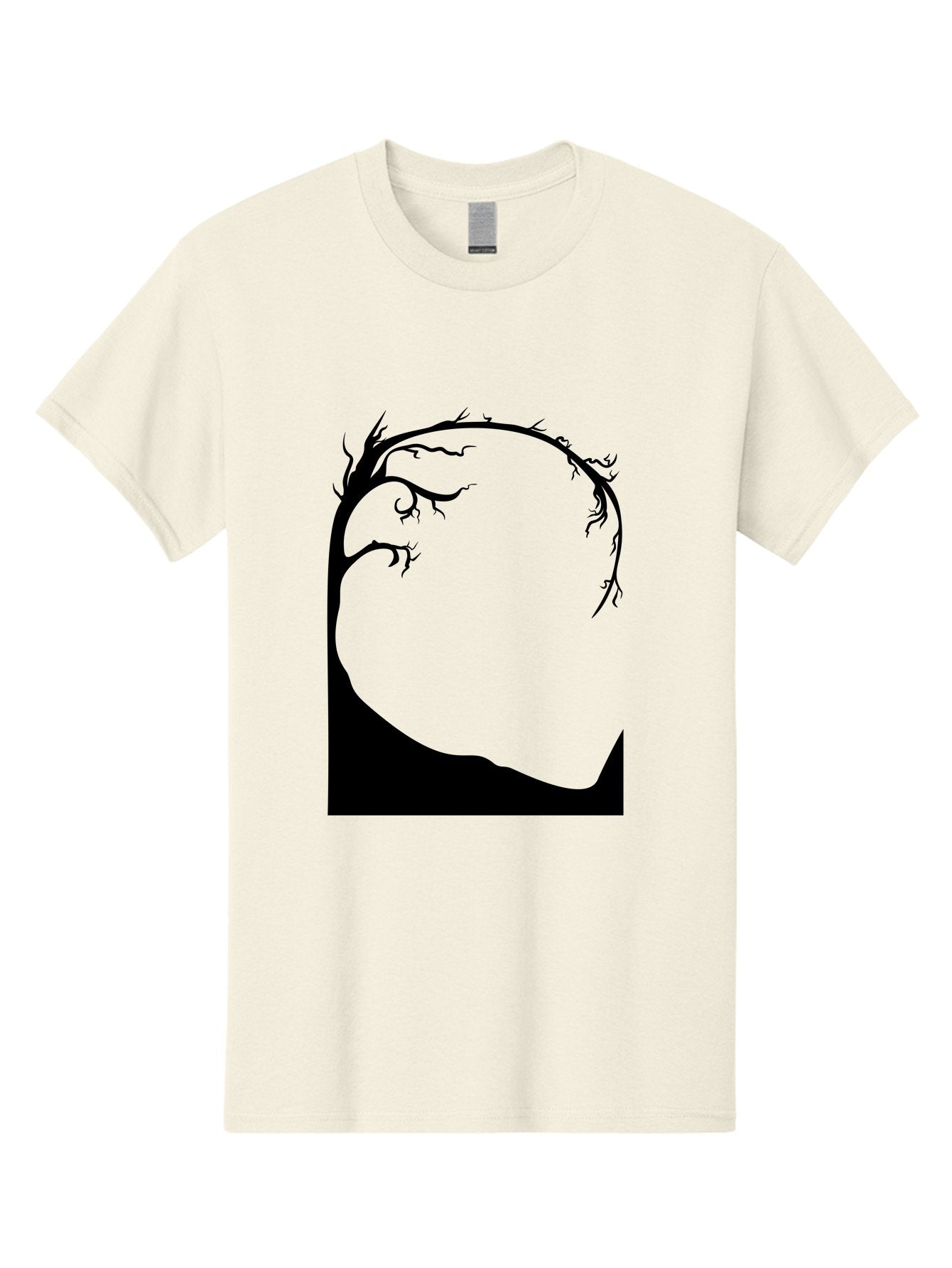 A-Tree-Silhouette Men'S Graphic Tee, 100% Cotton, Comfortable Casual Summer Wear, Machine Washable, Twisted Tree Branches, Bare Tree Silhouette, Abstract Tree Design, Minimalist Art, Black Tree On Green, Surreal Landscape, Eerie Atmosphere Aab190