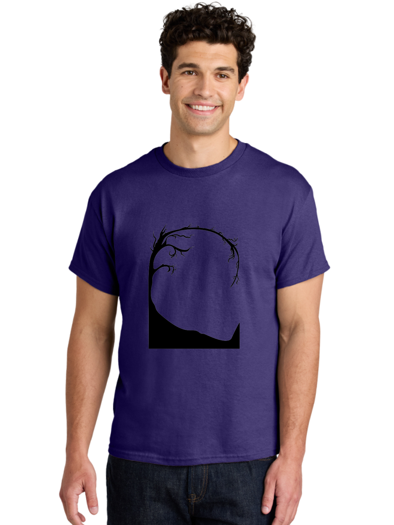 A-Tree-Silhouette Men'S Graphic Tee, 100% Cotton, Comfortable Casual Summer Wear, Machine Washable, Twisted Tree Branches, Bare Tree Silhouette, Abstract Tree Design, Minimalist Art, Black Tree On Green, Surreal Landscape, Eerie Atmosphere Aab190 16
