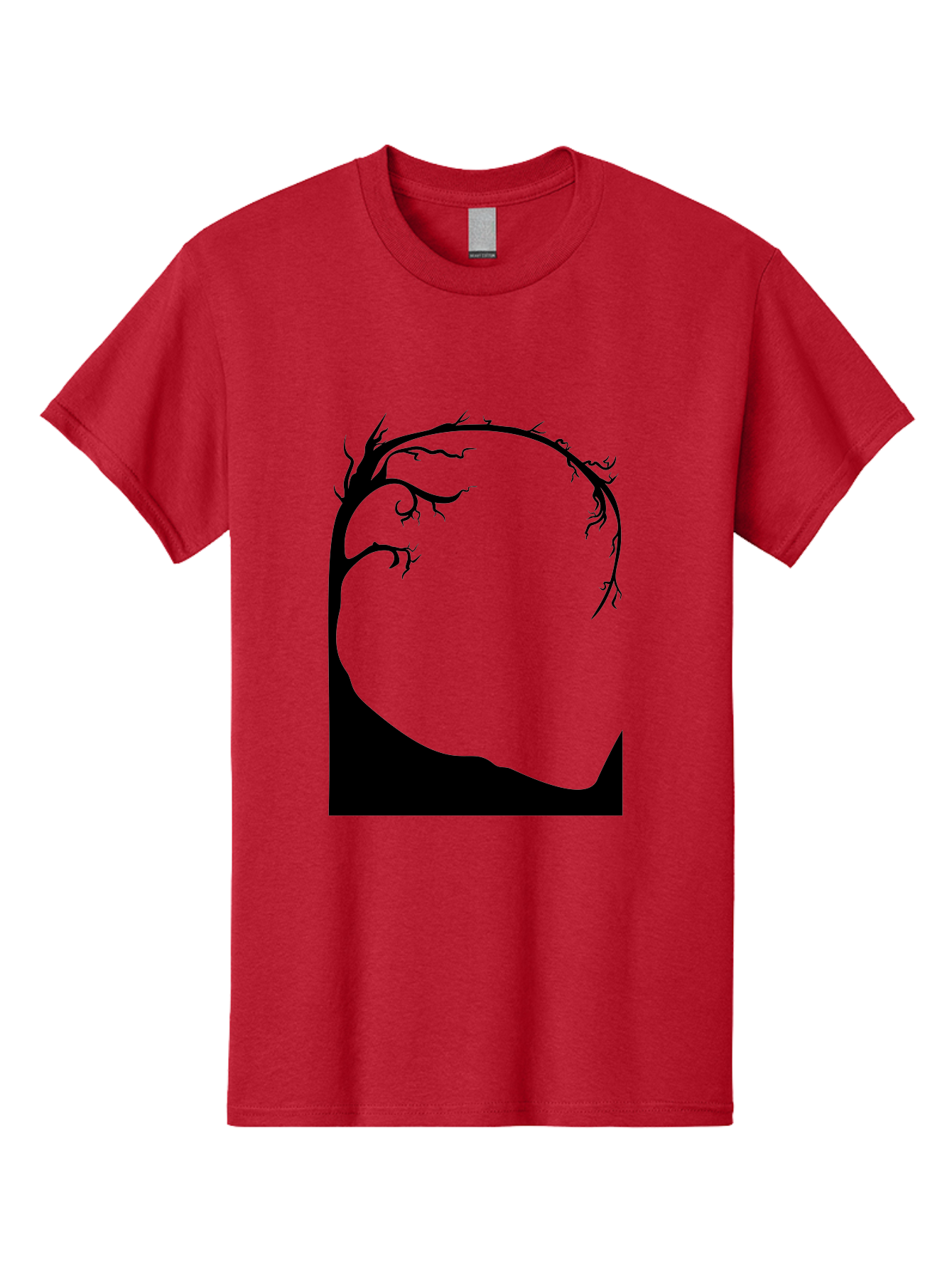 A-Tree-Silhouette Men'S Graphic Tee, 100% Cotton, Comfortable Casual Summer Wear, Machine Washable, Twisted Tree Branches, Bare Tree Silhouette, Abstract Tree Design, Minimalist Art, Black Tree On Green, Surreal Landscape, Eerie Atmosphere Aab190 9
